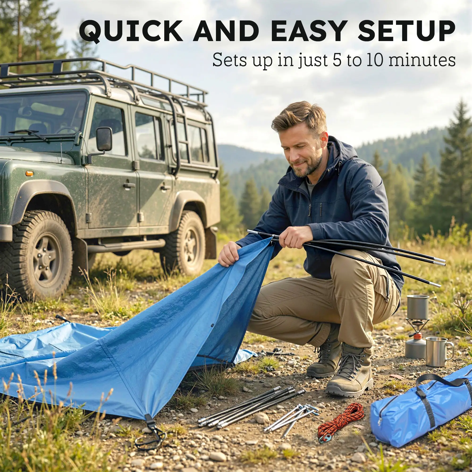 SUV Car Awning Camping Tent, 3000mm Waterproof, Light Blue - Image 4