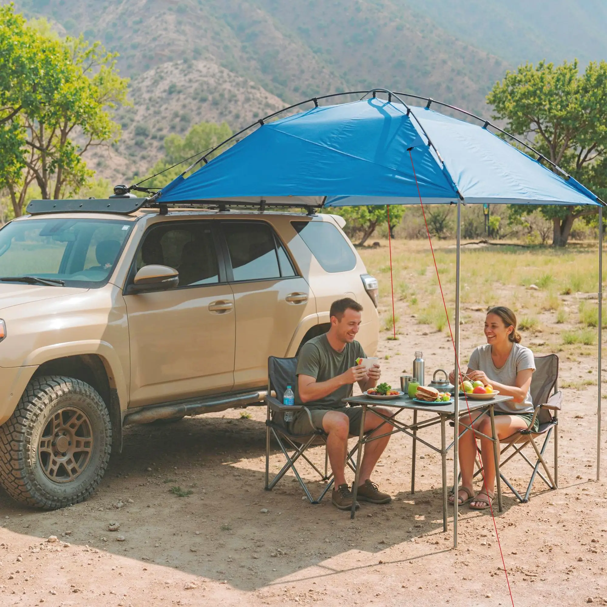 SUV Car Awning Camping Tent, 3000mm Waterproof, Light Blue - Image 8