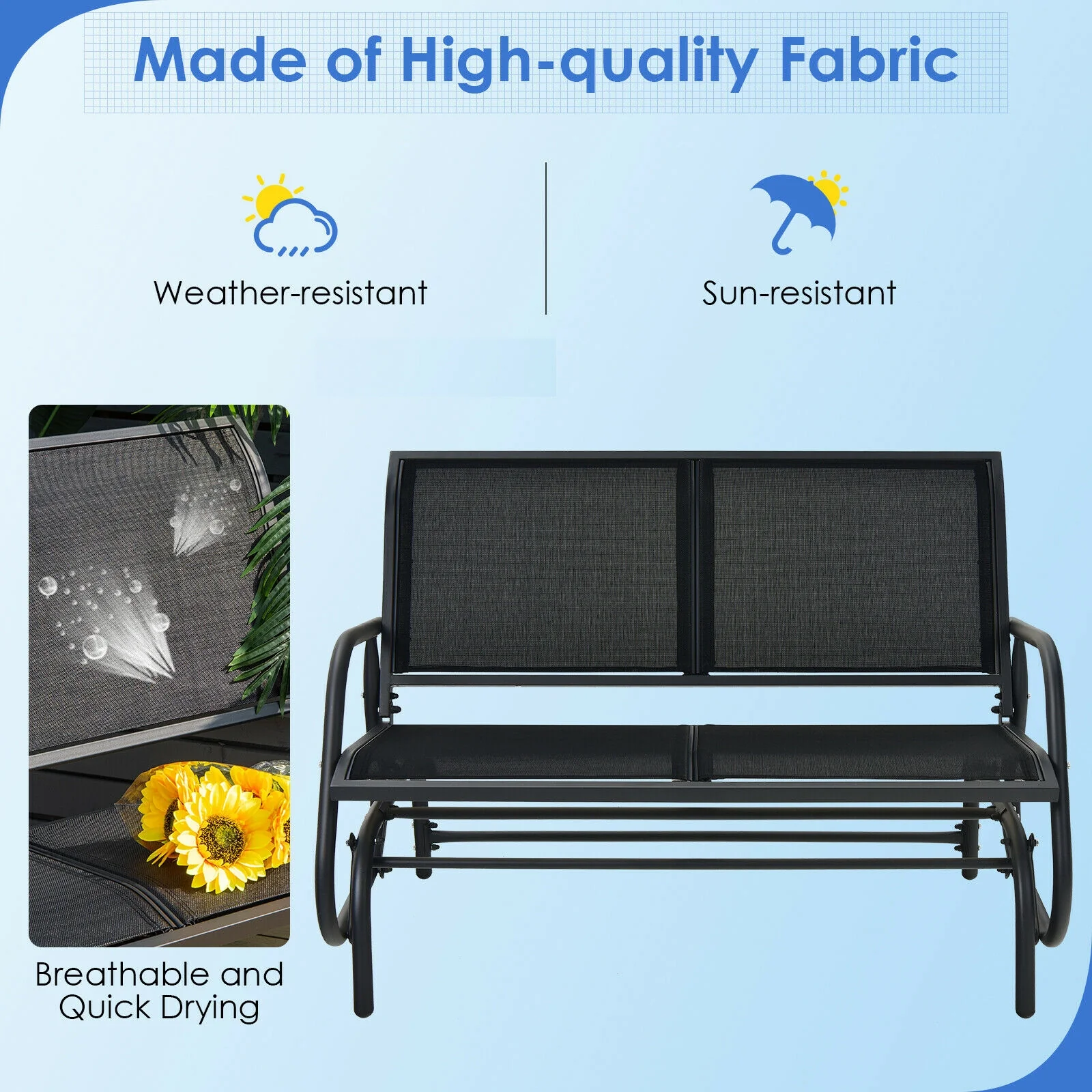 Swing Glider Chair 48 Inch, Loveseat Rocker, Backyard Lounge, Black - Image 10