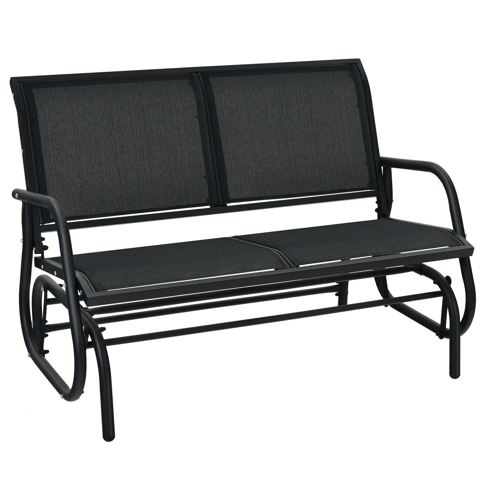 Swing Glider Chair 48 Inch, Loveseat Rocker, Backyard Lounge, Black - Image 4