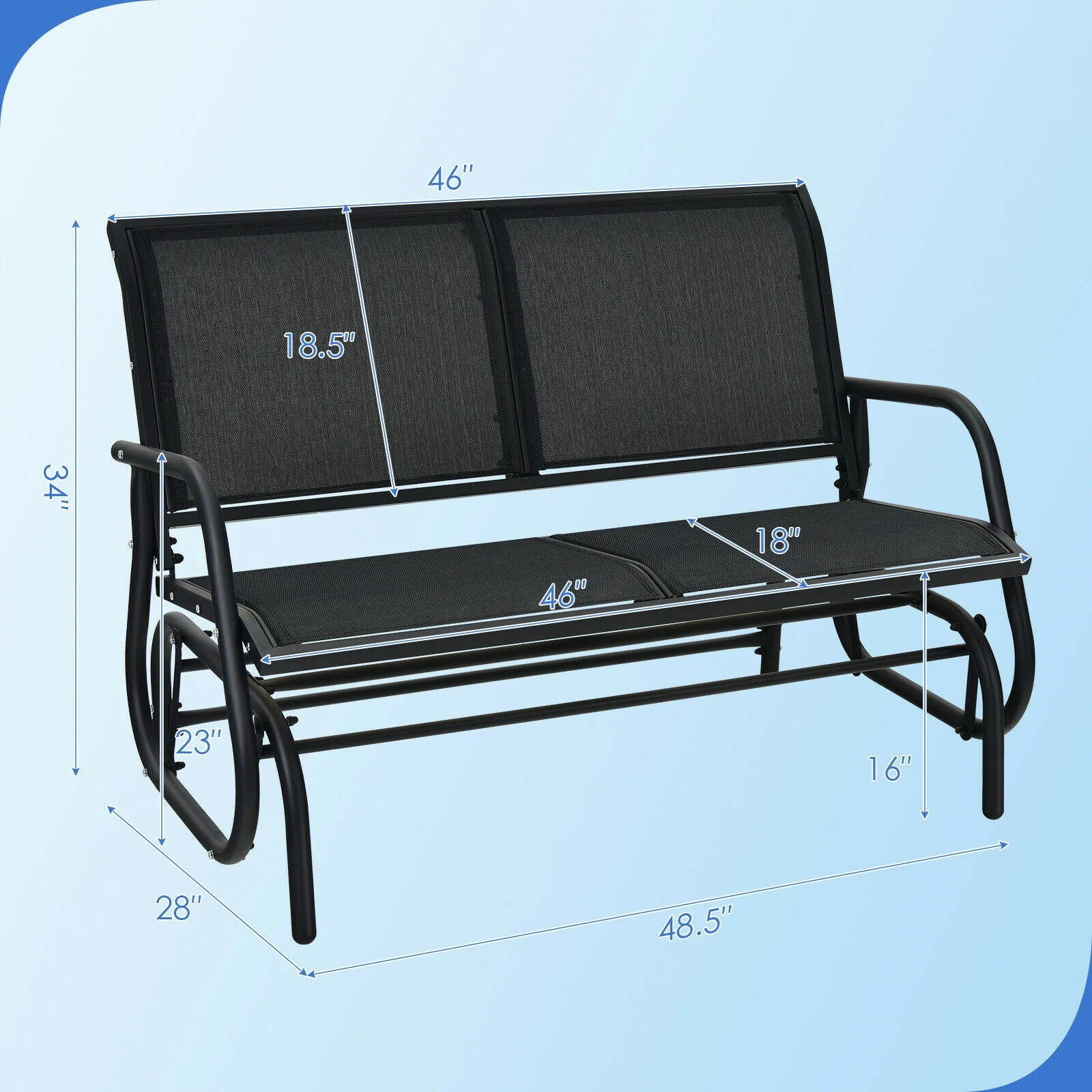 Swing Glider Chair 48 Inch, Loveseat Rocker, Backyard Lounge, Black - Image 5