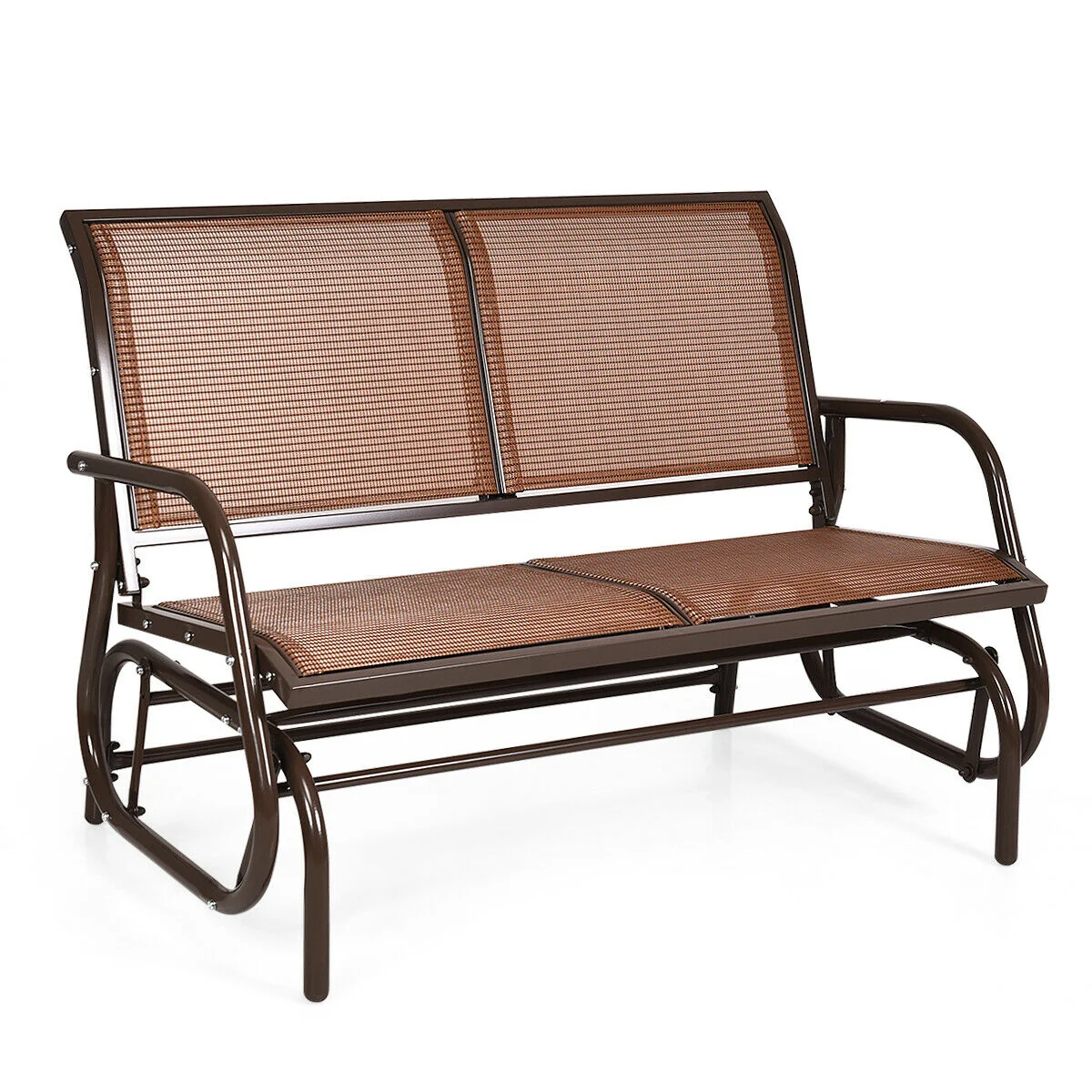 Swing Glider Chair, 48 Inch, Loveseat Rocker Lounge, Brown