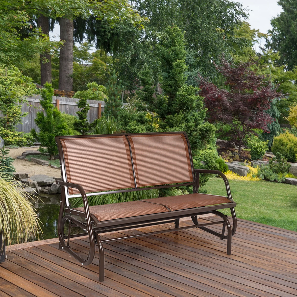 Swing Glider Chair, 48 Inch, Loveseat Rocker Lounge, Brown - Image 2