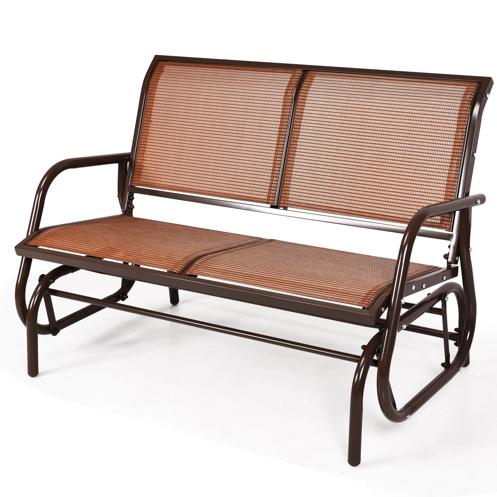 Swing Glider Chair, 48 Inch, Loveseat Rocker Lounge, Brown - Image 5