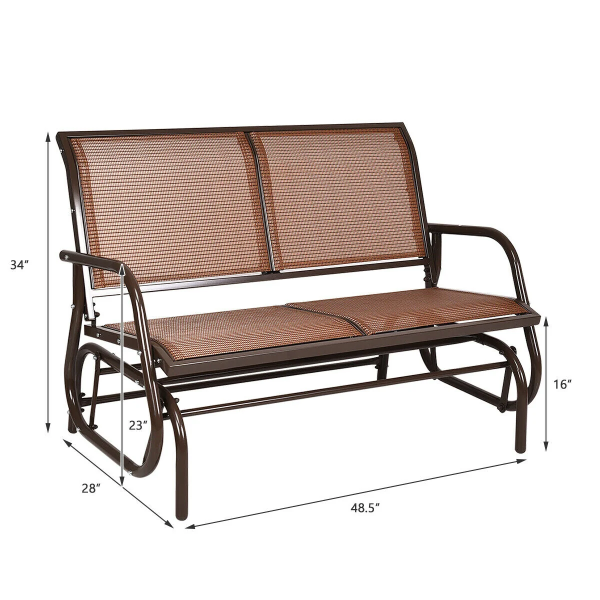 Swing Glider Chair, 48 Inch, Loveseat Rocker Lounge, Brown - Image 6