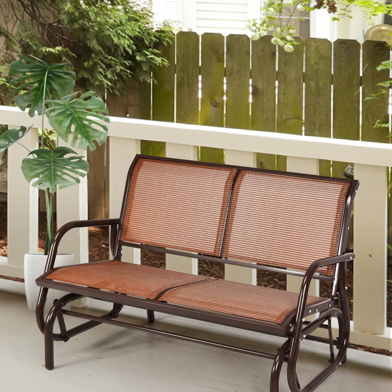 Swing Glider Chair, 48 Inch, Loveseat Rocker Lounge, Brown - Image 7