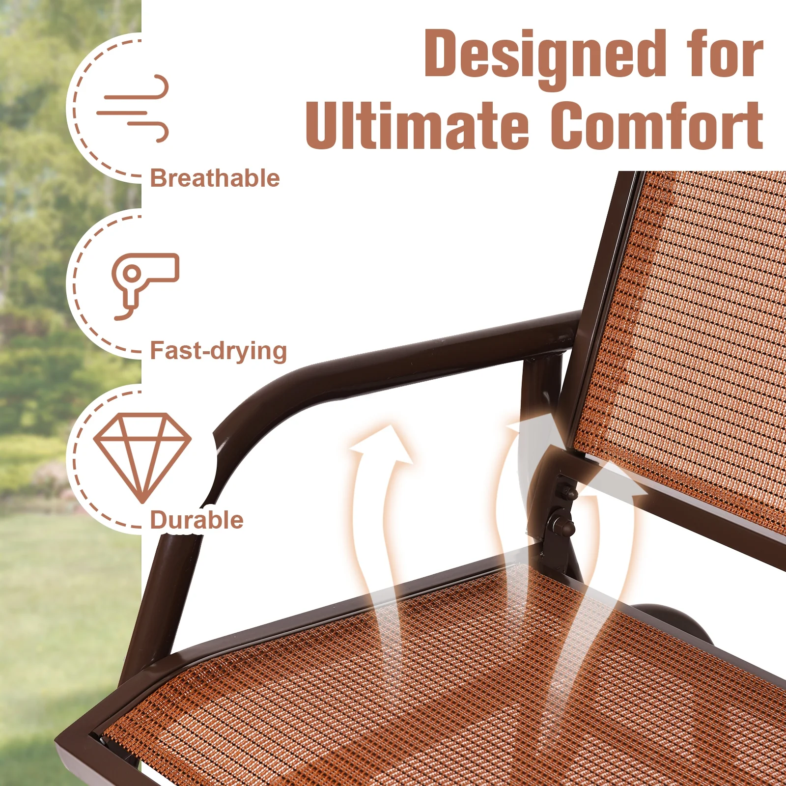 Swing Glider Chair, 48 Inch, Loveseat Rocker Lounge, Brown - Image 9