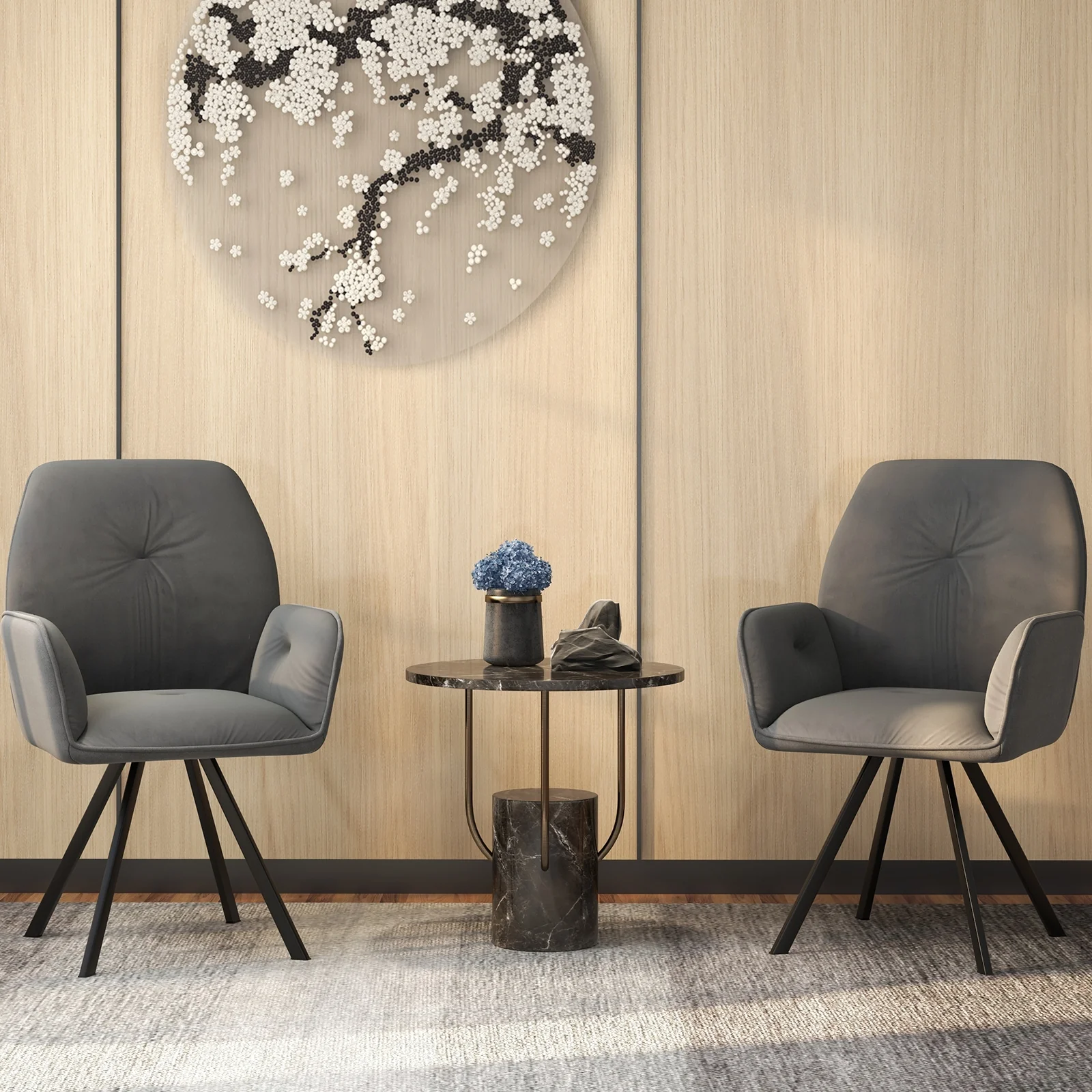 Swivel Accent Arm Chairs, Set of 2, Metal Legs, Gray - Image 2