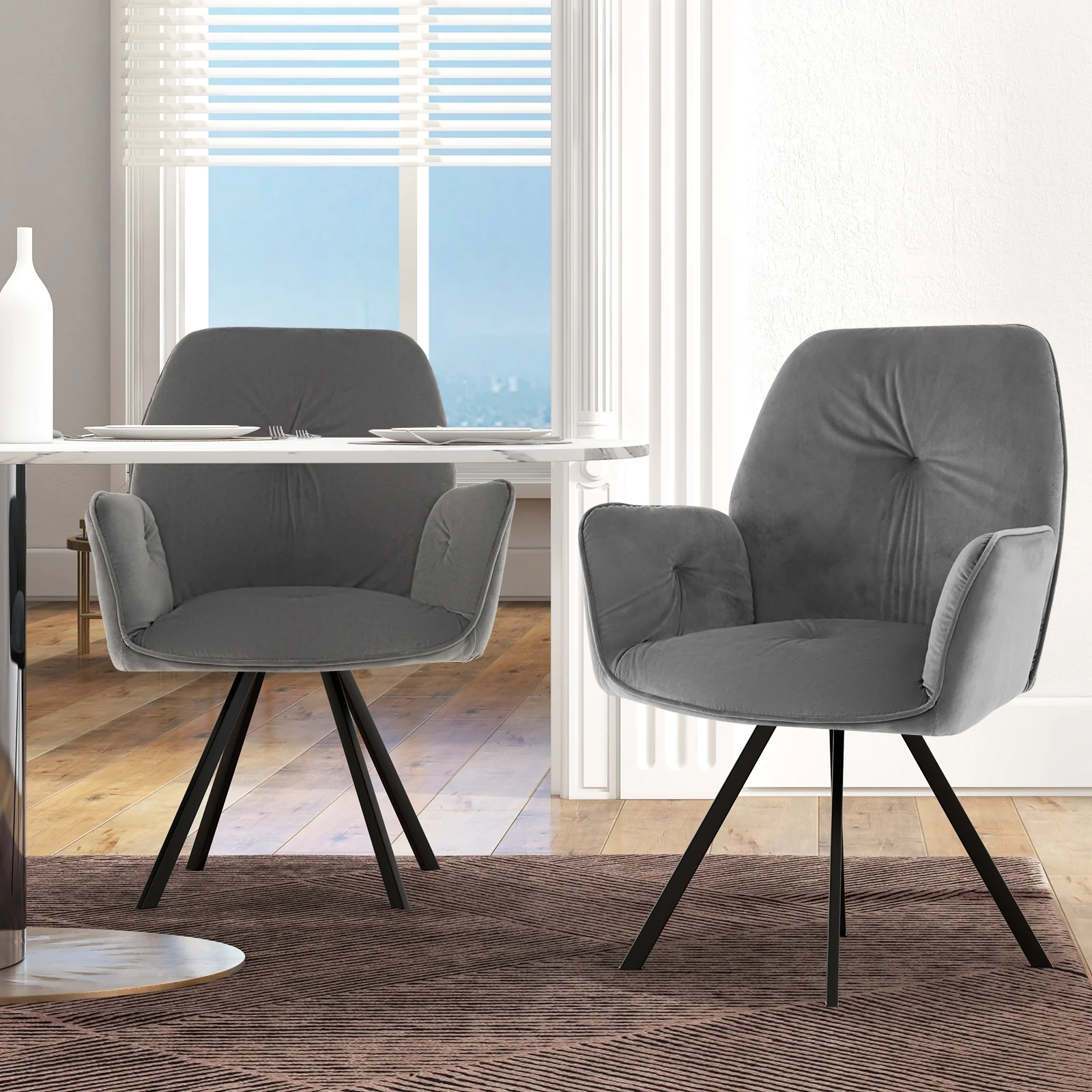 Swivel Accent Arm Chairs, Set of 2, Metal Legs, Gray - Image 3