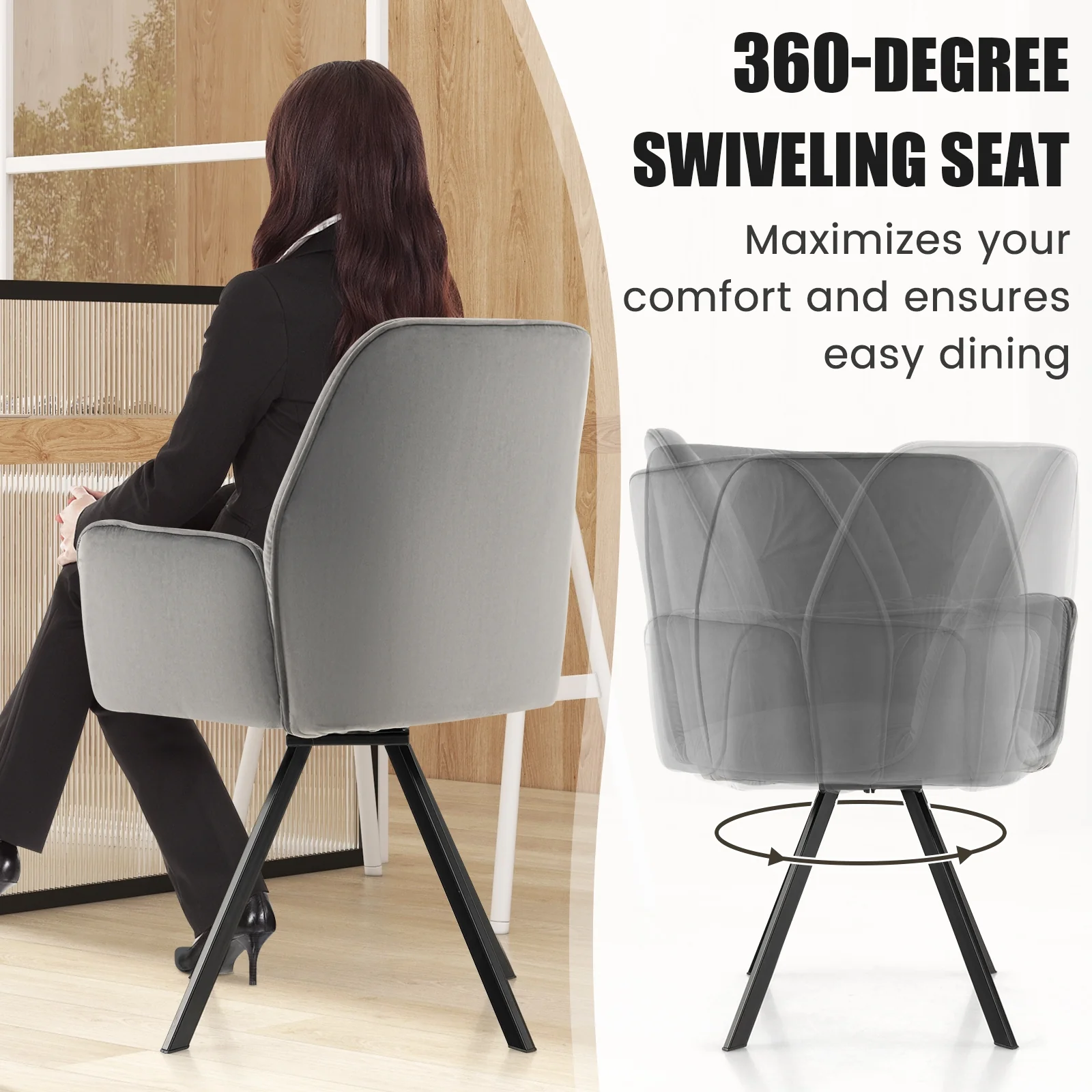 Swivel Accent Arm Chairs, Set of 2, Metal Legs, Gray - Image 7