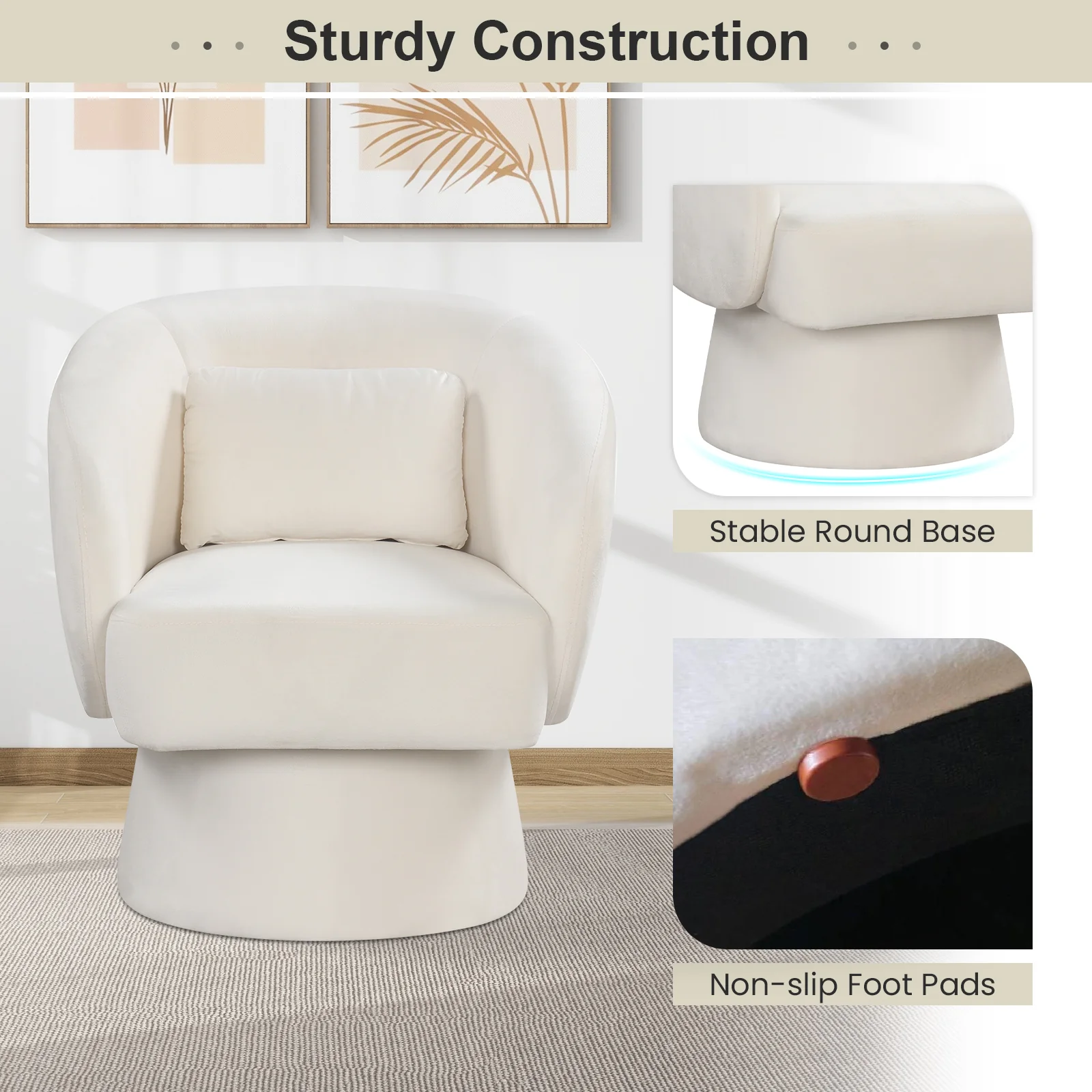Swivel Accent Chair, Upholstered Barrel Chair, Beige - Image 10
