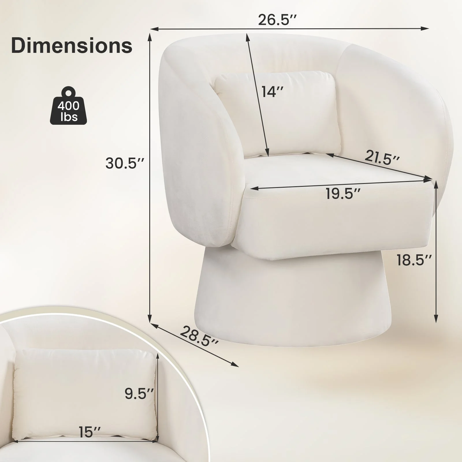 Swivel Accent Chair, Upholstered Barrel Chair, Beige - Image 5