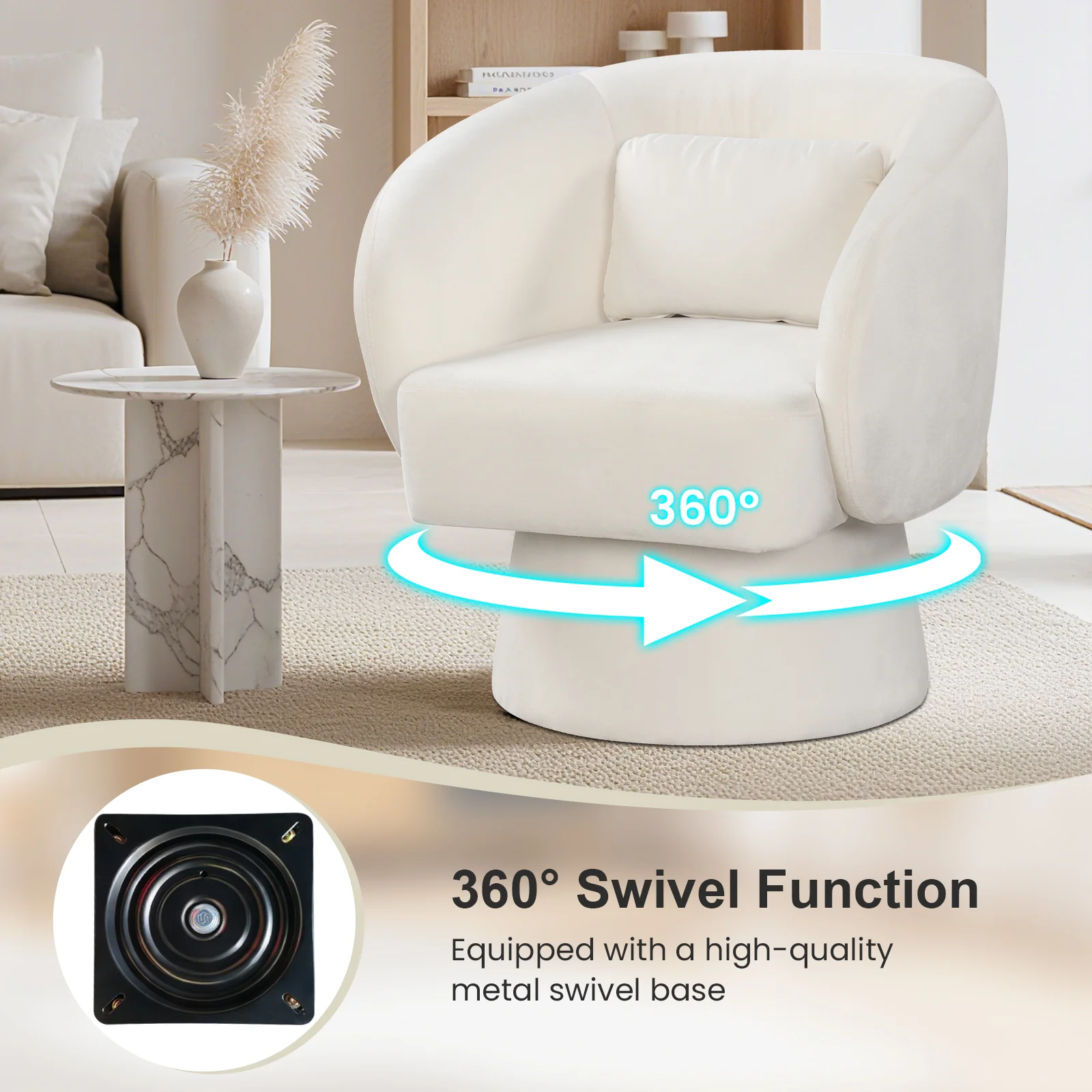 Swivel Accent Chair, Upholstered Barrel Chair, Beige - Image 9