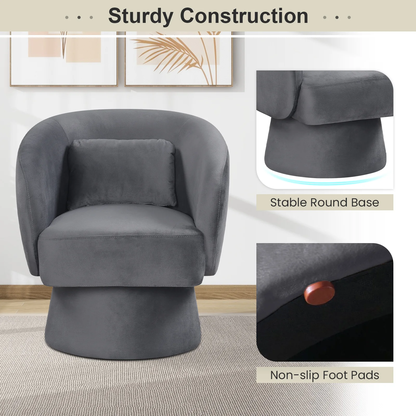 Swivel Accent Chair, Upholstered Barrel Chair, Gray - Image 10