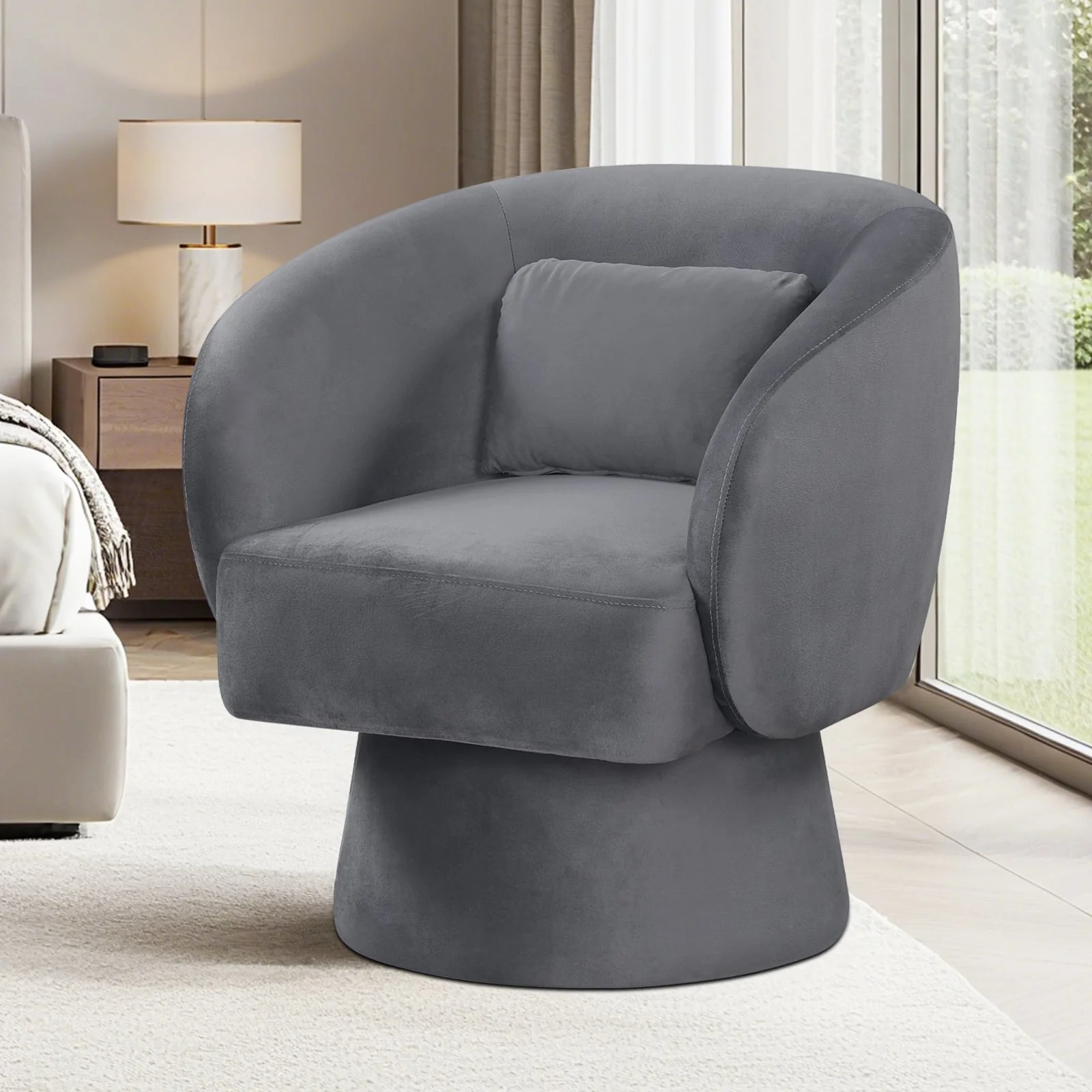 Swivel Accent Chair, Upholstered Barrel Chair, Gray - Image 3