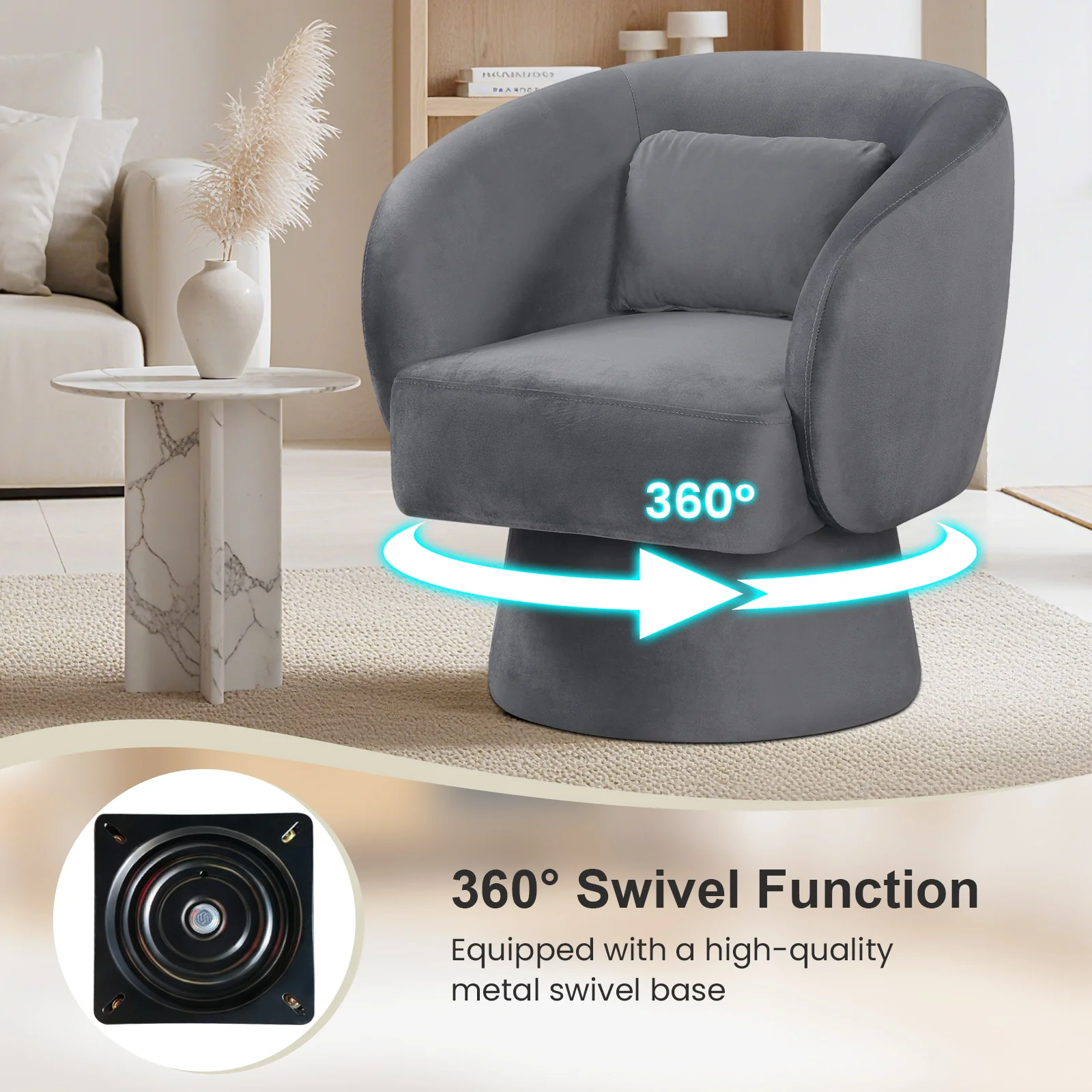 Swivel Accent Chair, Upholstered Barrel Chair, Gray - Image 8