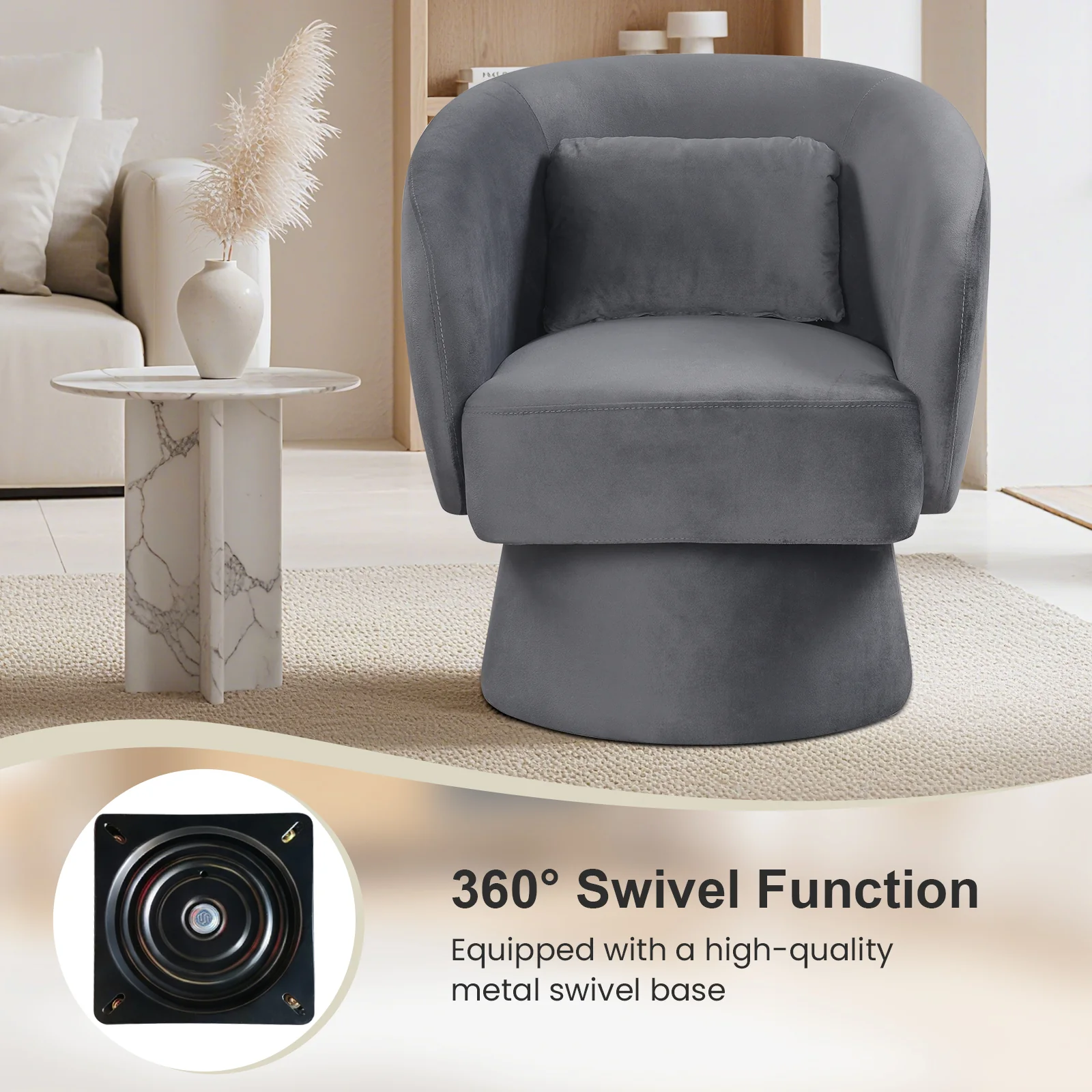 Swivel Accent Chair, Upholstered Barrel Chair, Gray - Image 9