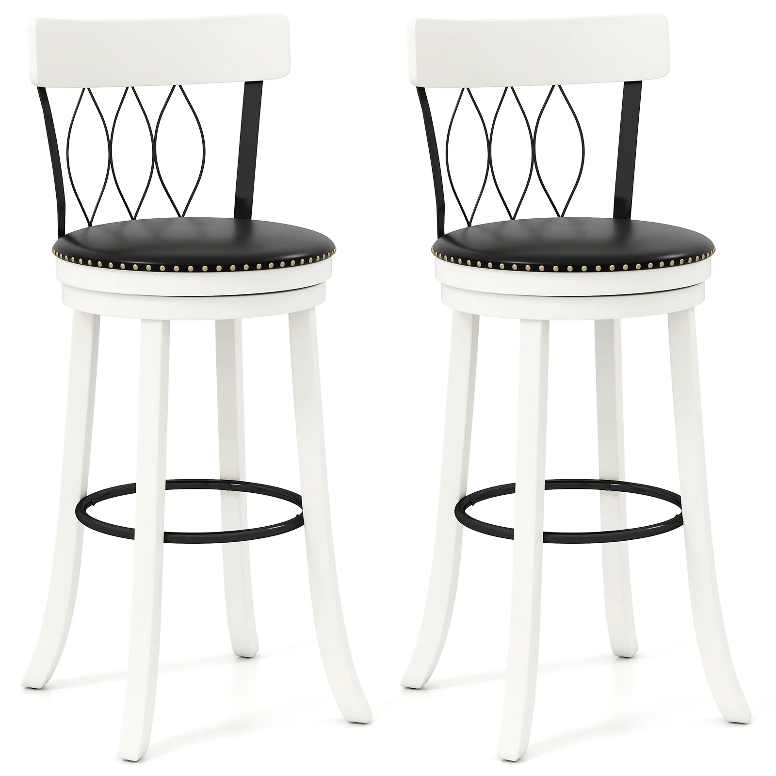 Swivel Bar Stools Set Of 2, 30 Inches, Rubber Wood Frame, Tufted Rivets - Image 4