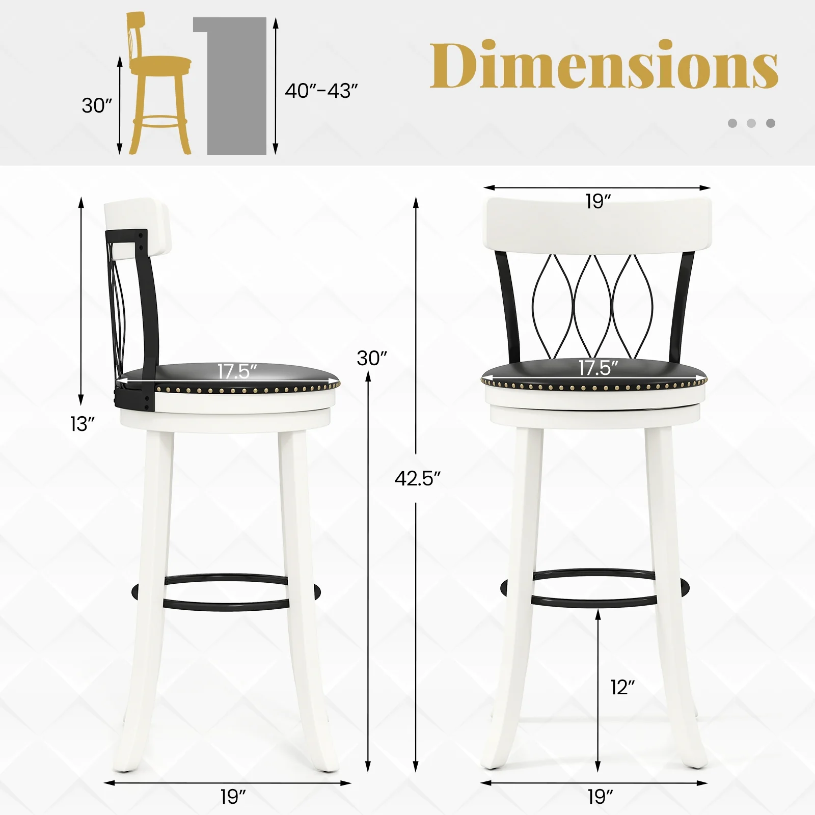 Swivel Bar Stools Set Of 2, 30 Inches, Rubber Wood Frame, Tufted Rivets - Image 5