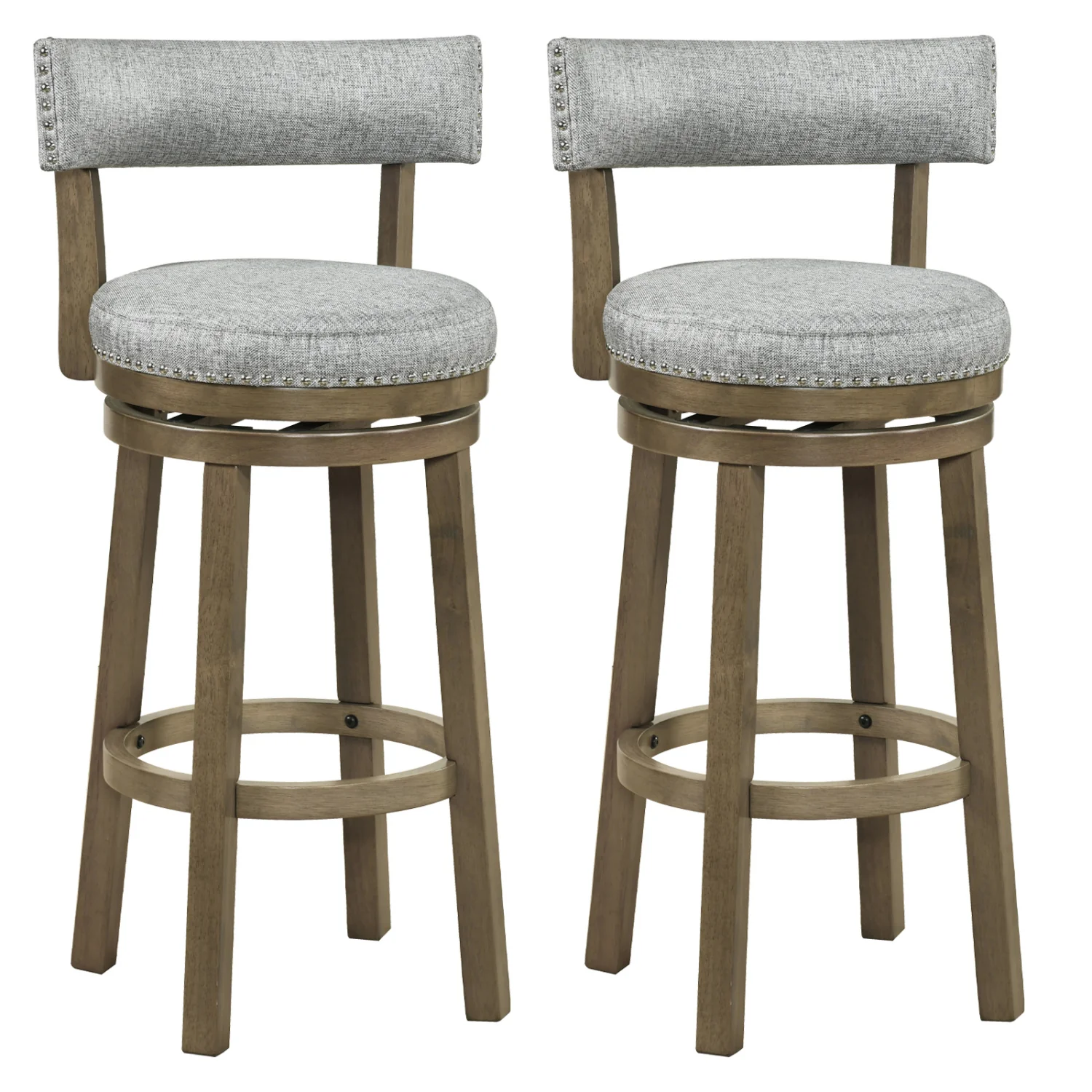 Swivel Bar Stools Set Of 2, 31.5 Inches, Linen Fabric Upholstered, Gray - Image 4