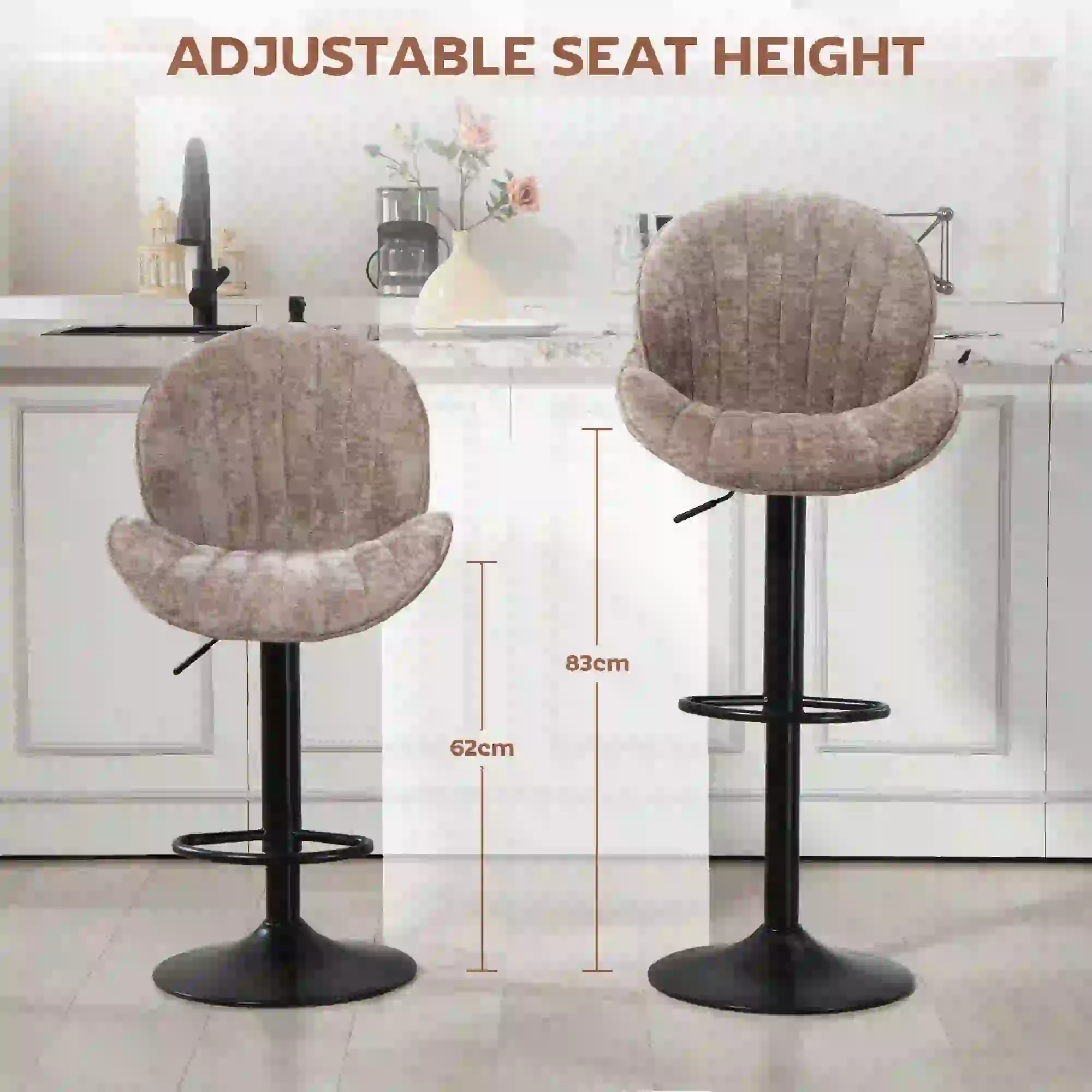 Swivel Bar Stools Set Of 2, Adjustable Height, Brown - Image 5