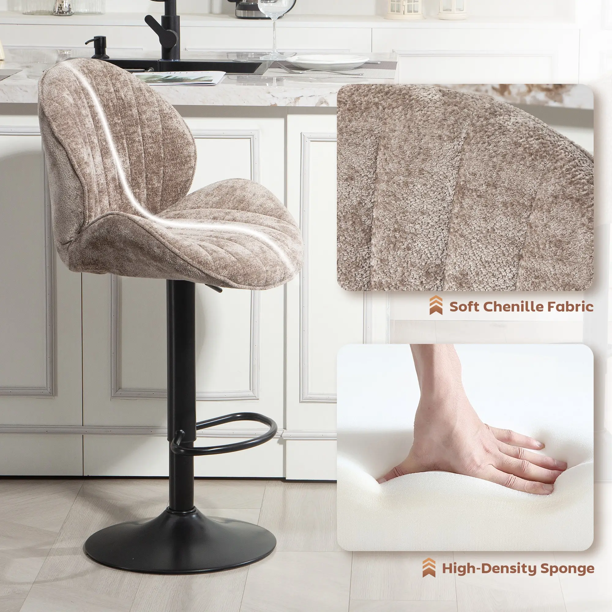 Swivel Bar Stools Set Of 2, Adjustable Height, Brown - Image 7