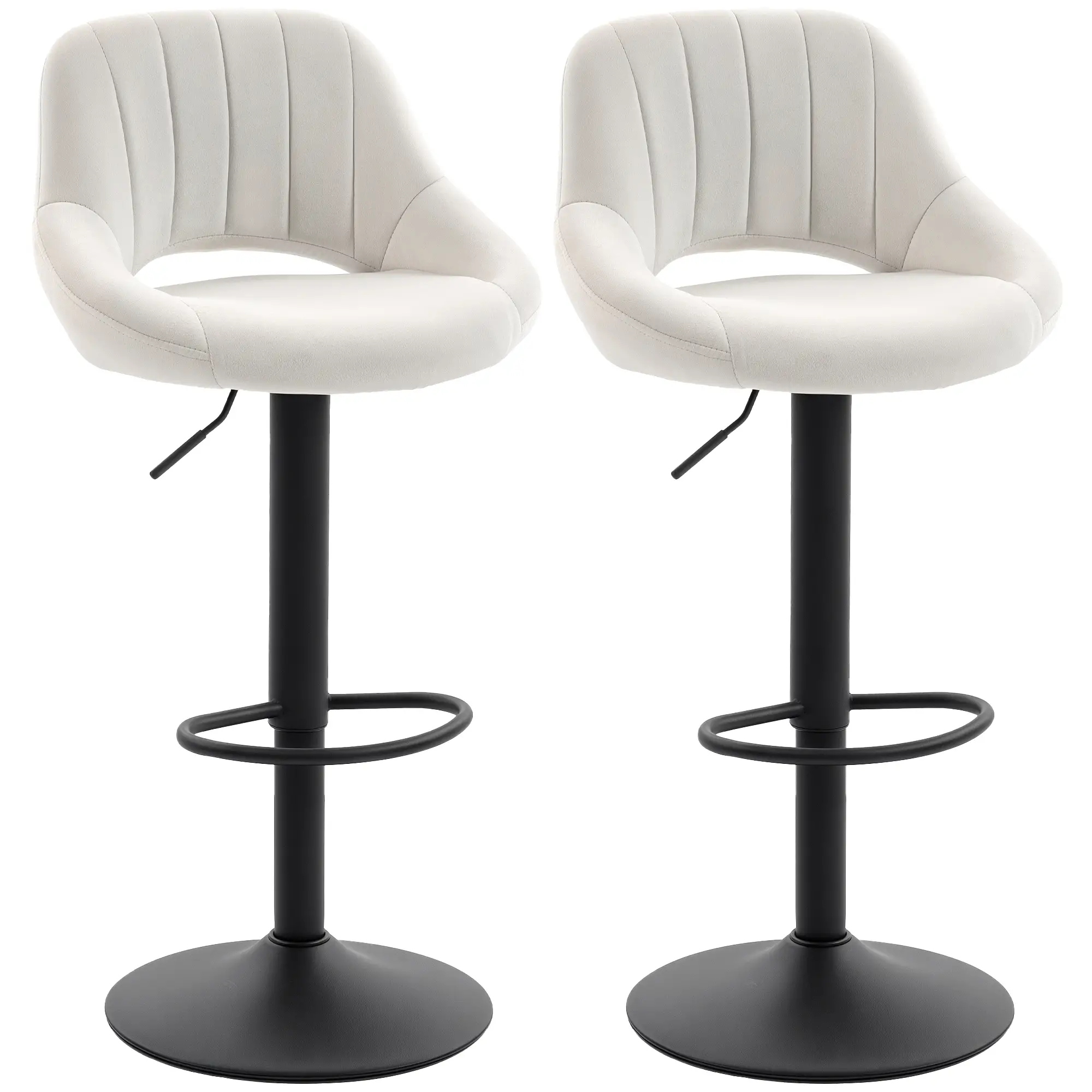 Swivel Bar Stools Set of 2, Adjustable Height, Plush Upholstered, Cream
