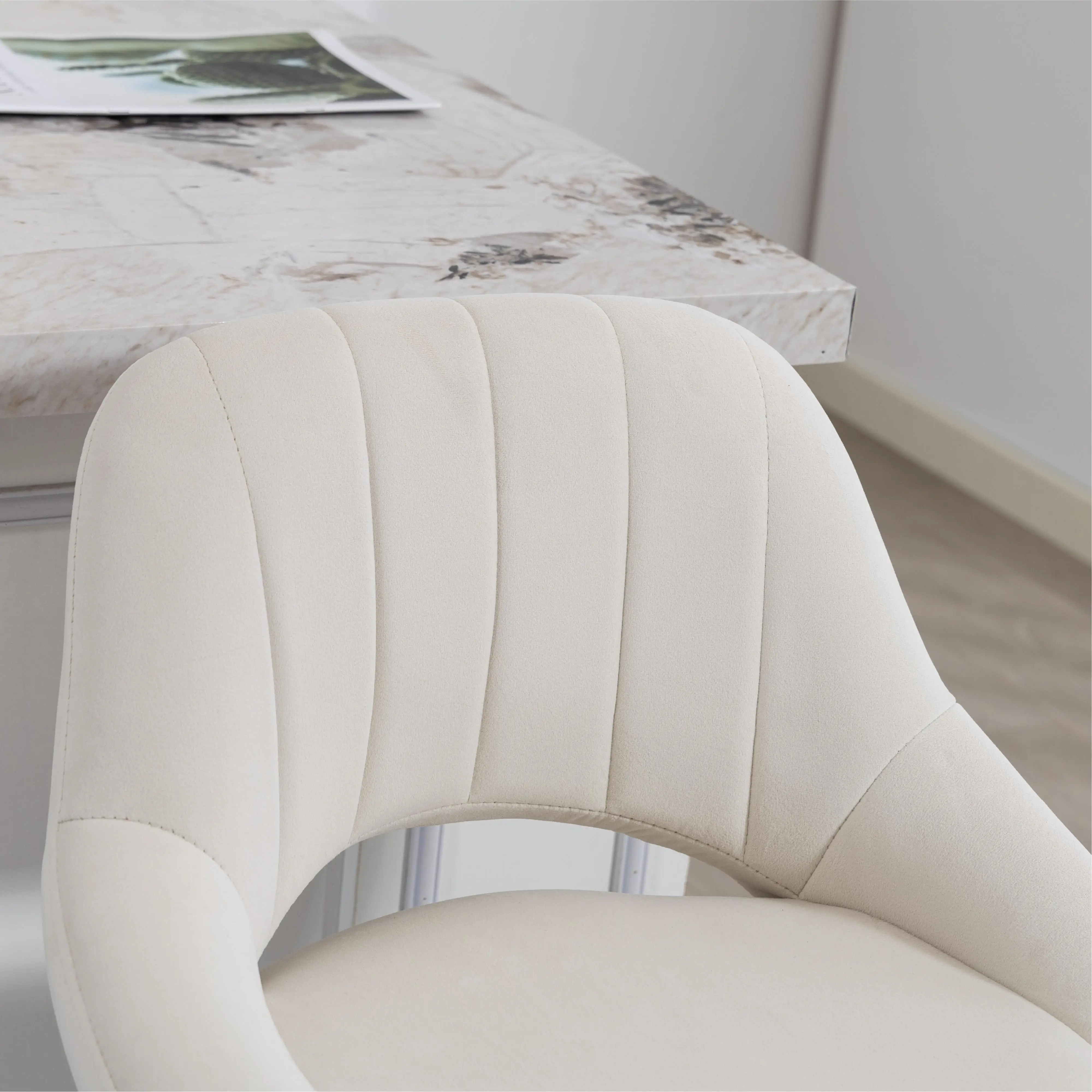 Swivel Bar Stools Set of 2, Adjustable Height, Plush Upholstered, Cream - Image 11