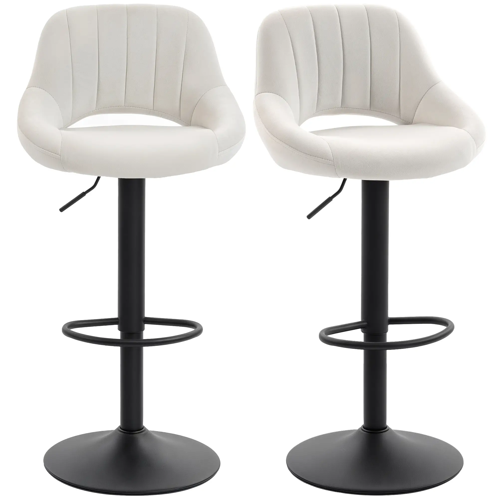 Swivel Bar Stools Set of 2, Adjustable Height, Plush Upholstered, Cream - Image 14