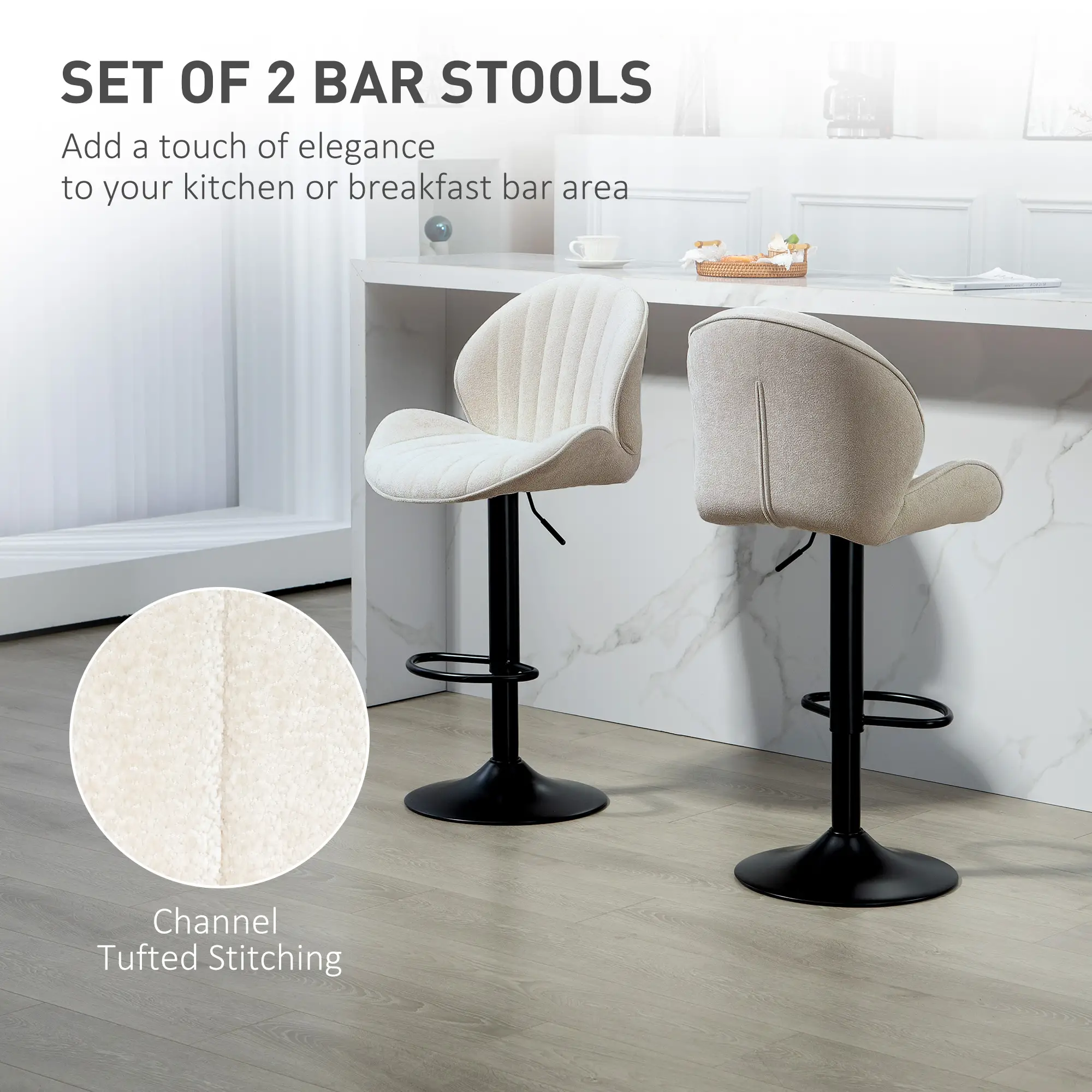 Swivel Bar Stools Set of 2, Adjustable Height with Back, Beige - Image 4
