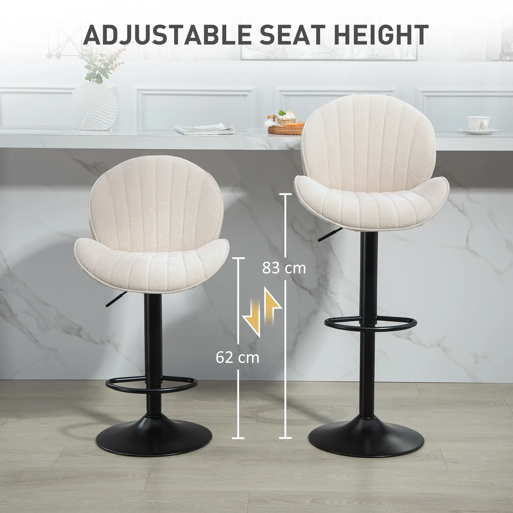 Swivel Bar Stools Set of 2, Adjustable Height with Back, Beige - Image 5