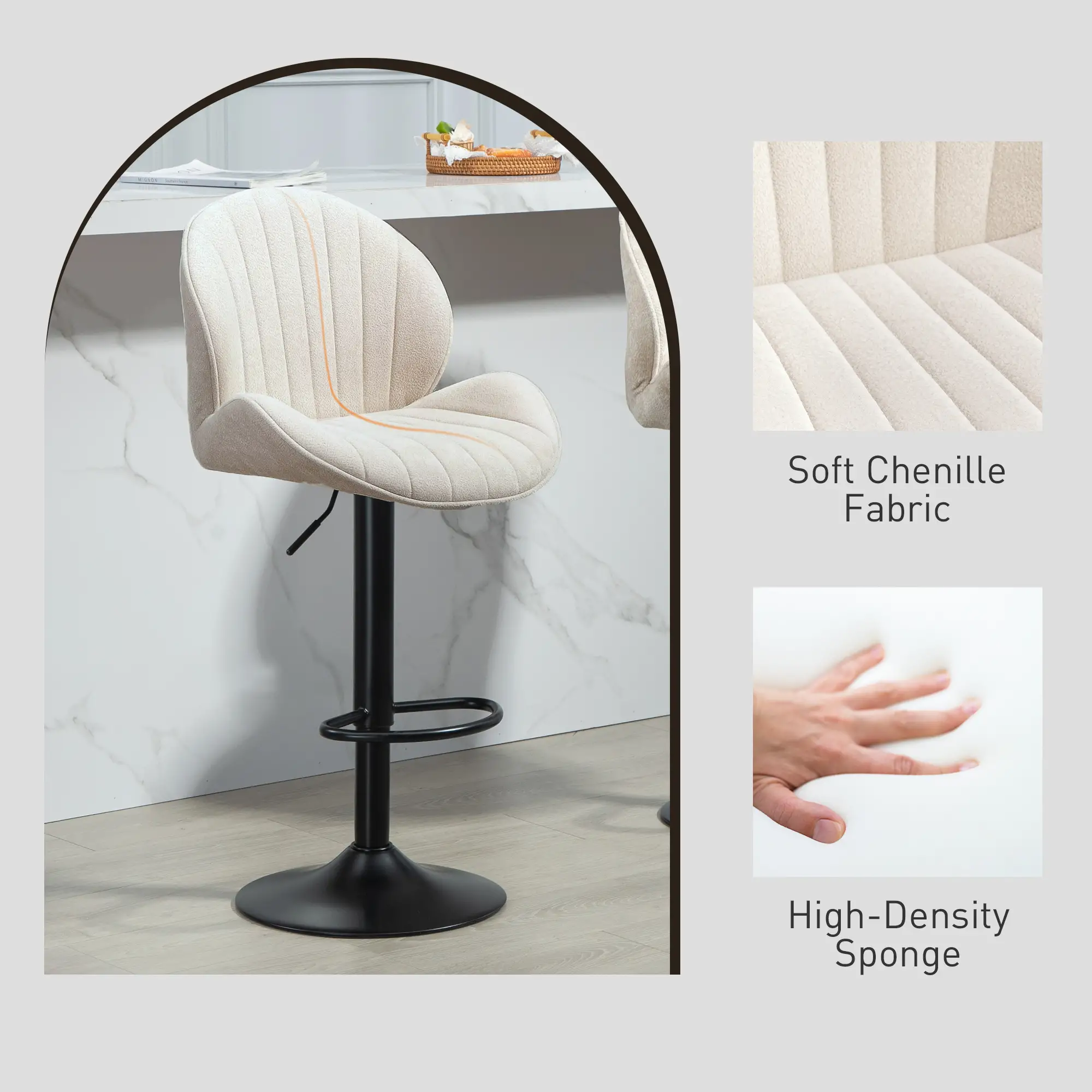 Swivel Bar Stools Set of 2, Adjustable Height with Back, Beige - Image 7