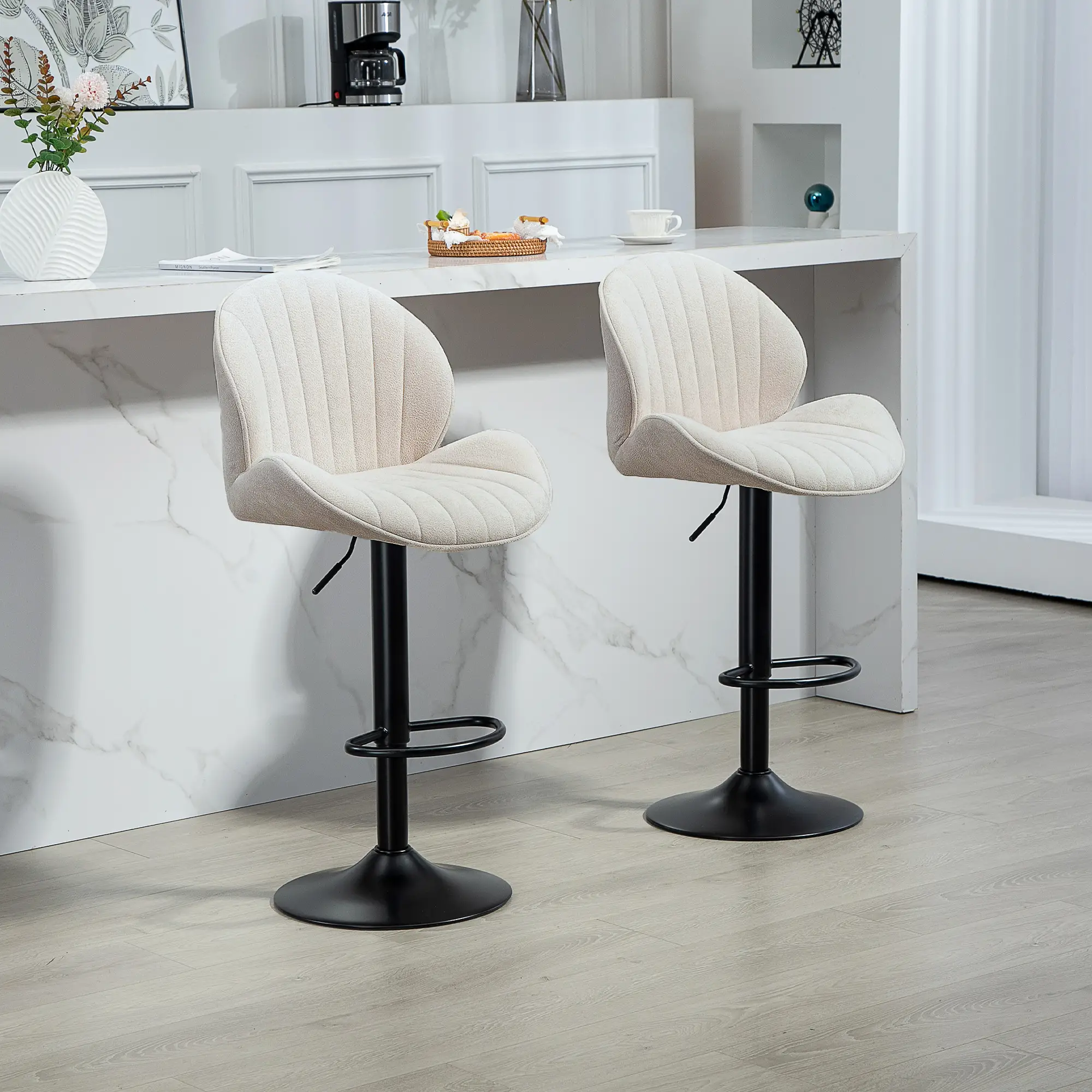 Swivel Bar Stools Set of 2, Adjustable Height with Back, Beige - Image 8