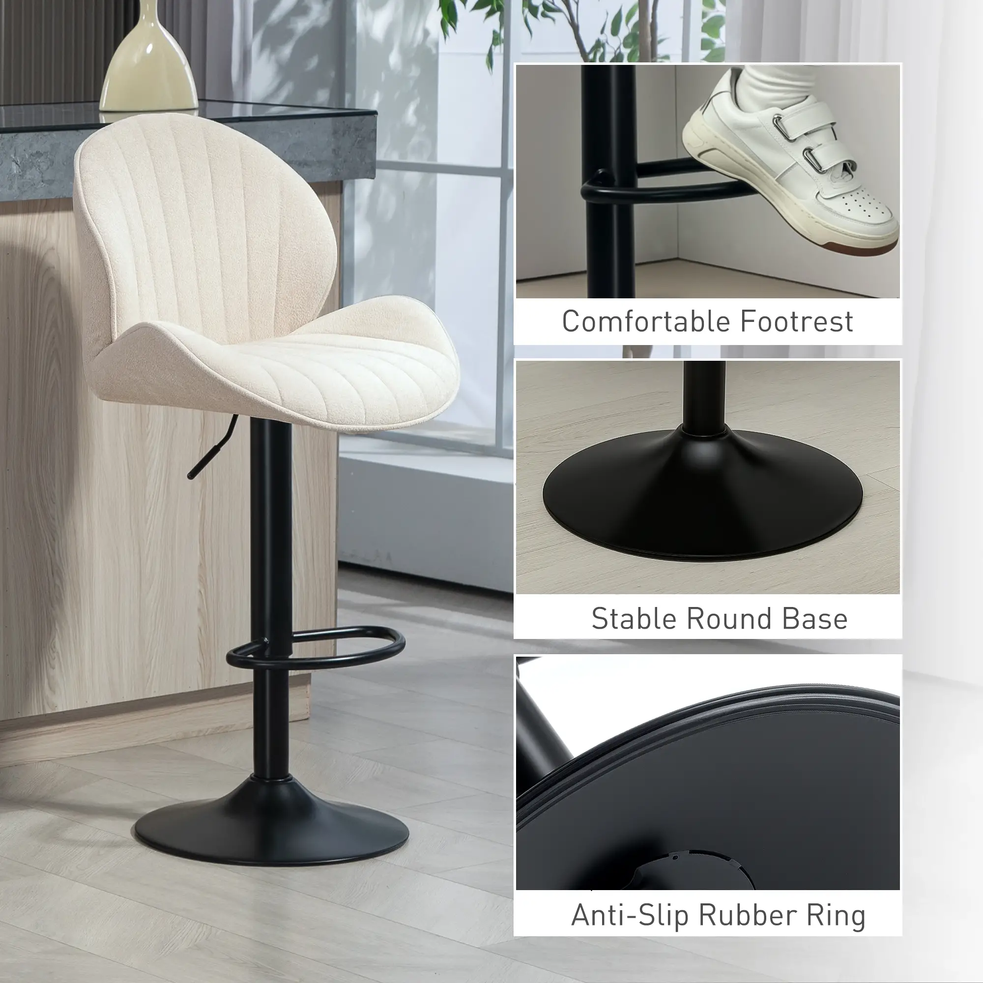 Swivel Bar Stools Set of 2, Adjustable Height with Back, Beige - Image 9