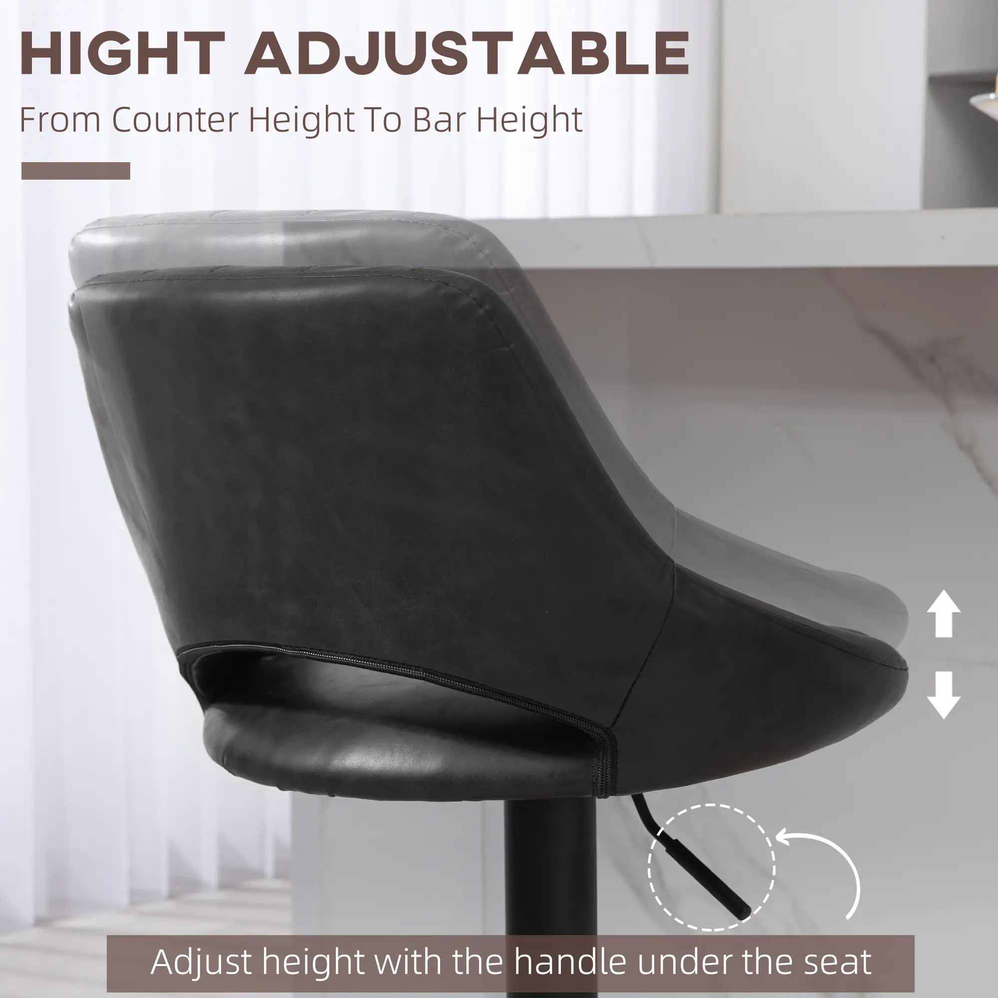 Swivel Bar Stools Set of 2, Faux Leather Upholstered Counter Height Barstools with Round Metal Base - Image 5
