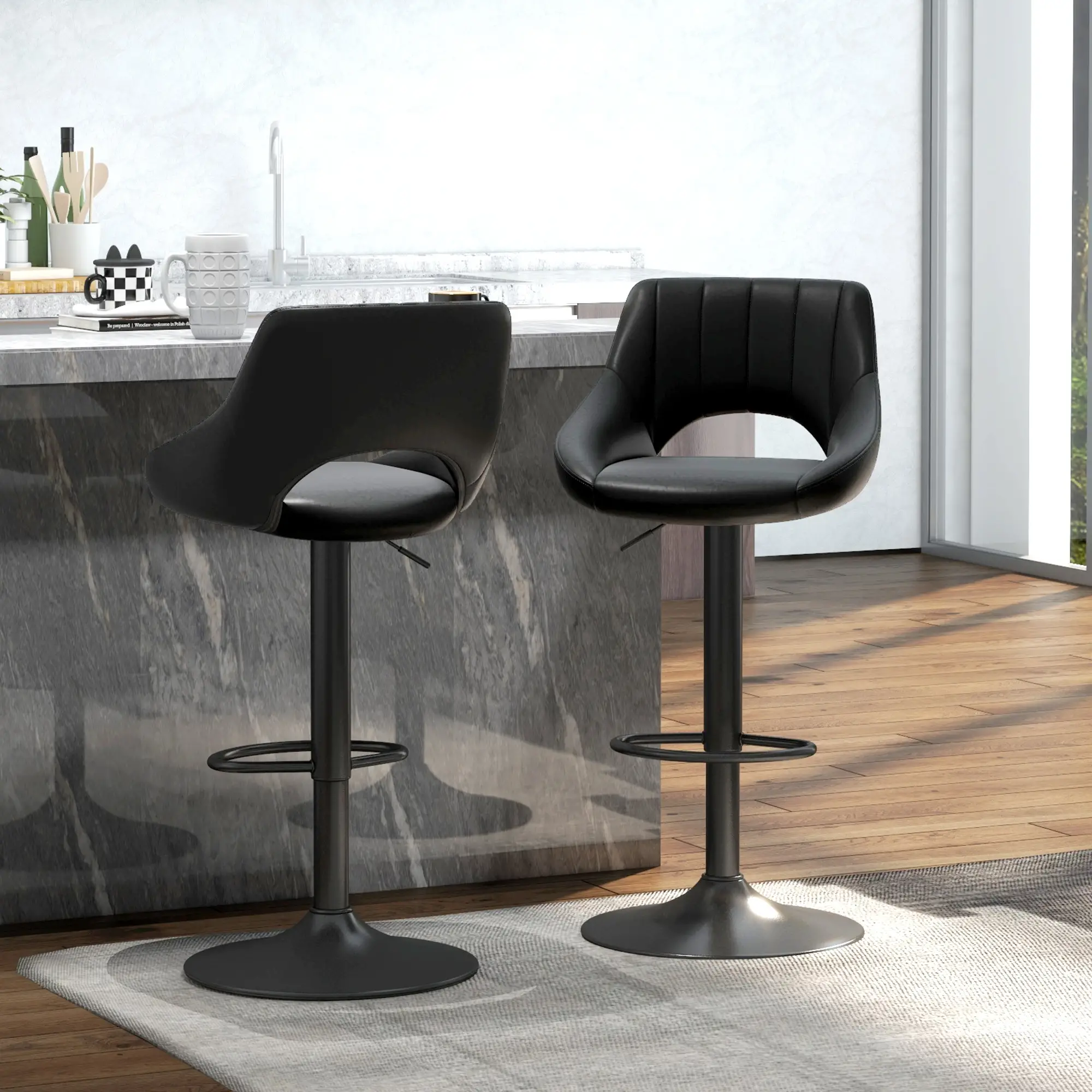 Swivel Bar Stools Set of 2, Faux Leather Upholstered Counter Height Barstools with Round Metal Base - Image 8