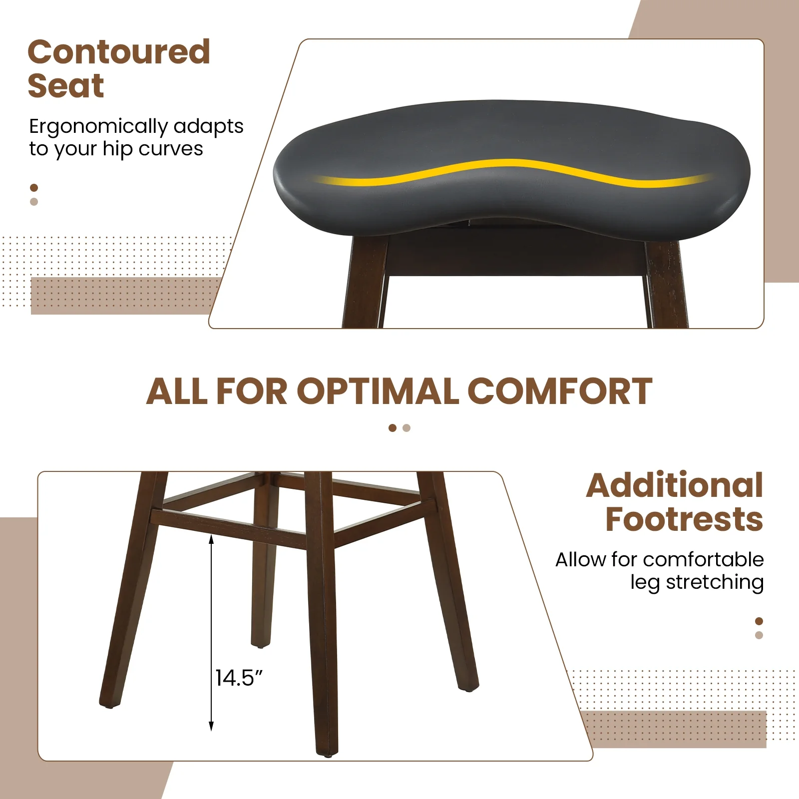 Swivel Bar Stools Set of 2, Padded Seat with Footrest, Brown - Image 10