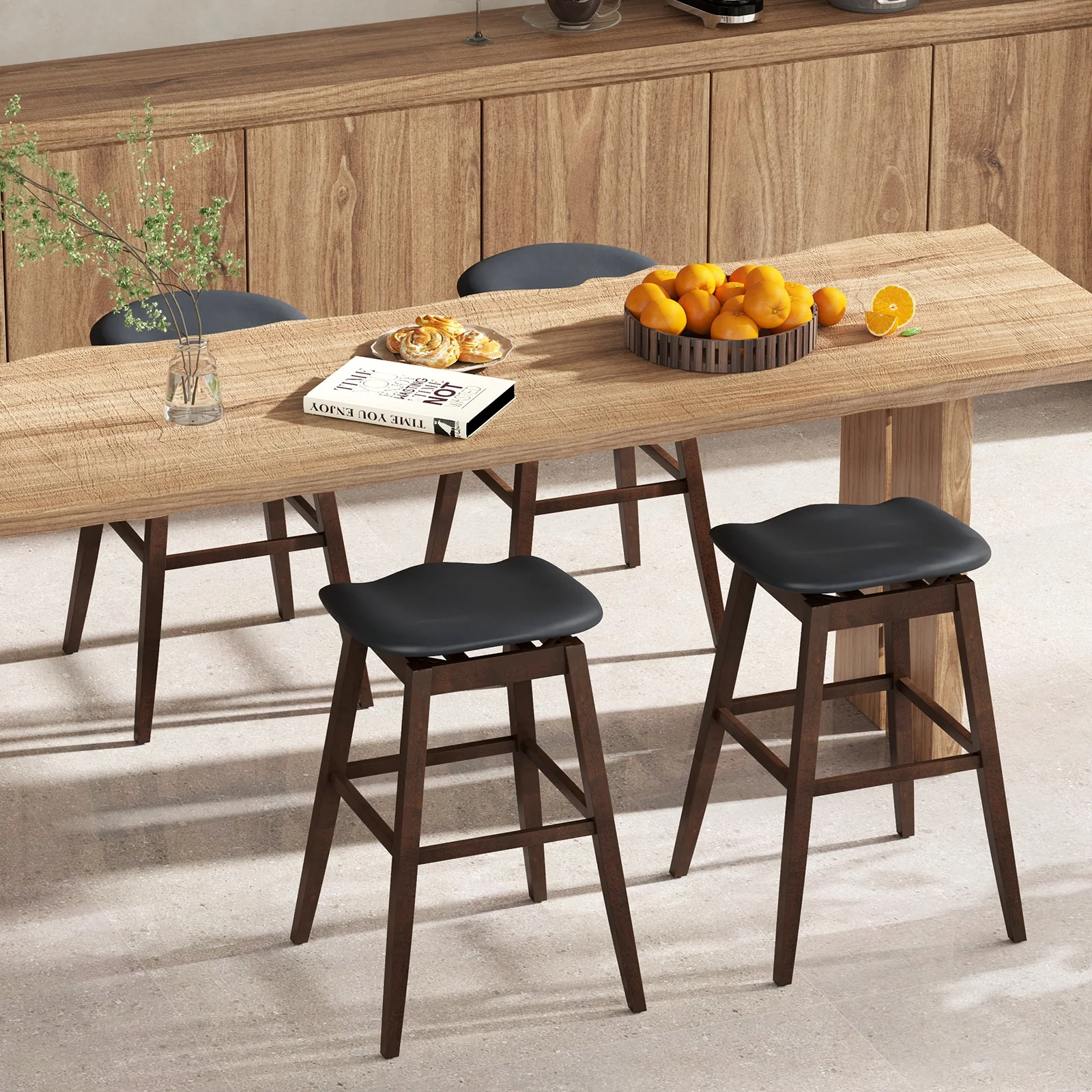 Swivel Bar Stools Set of 2, Padded Seat with Footrest, Brown - Image 3