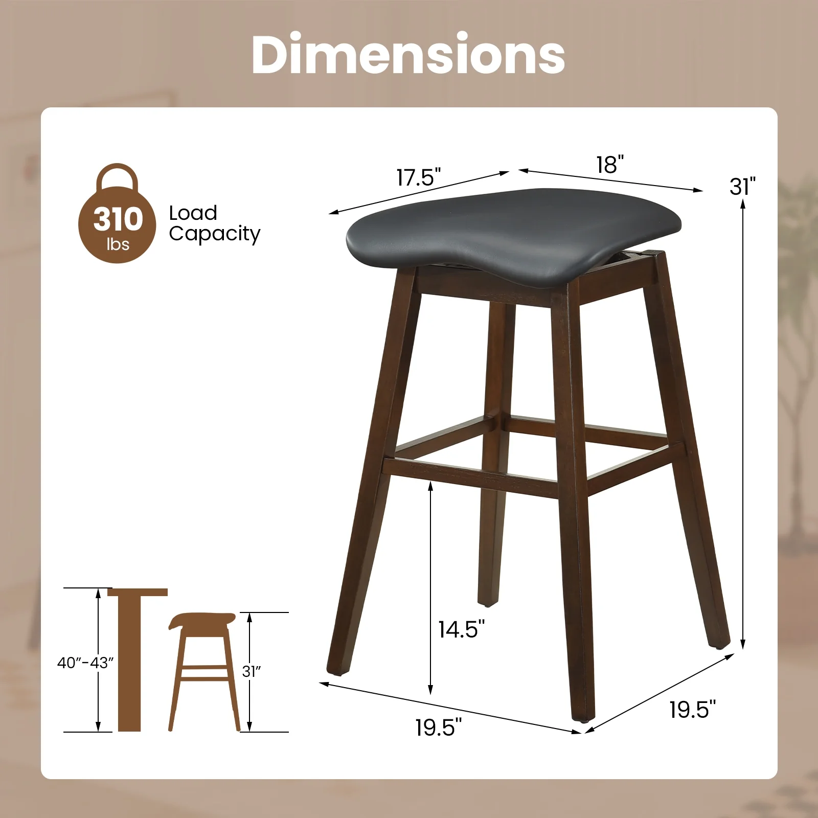 Swivel Bar Stools Set of 2, Padded Seat with Footrest, Brown - Image 5