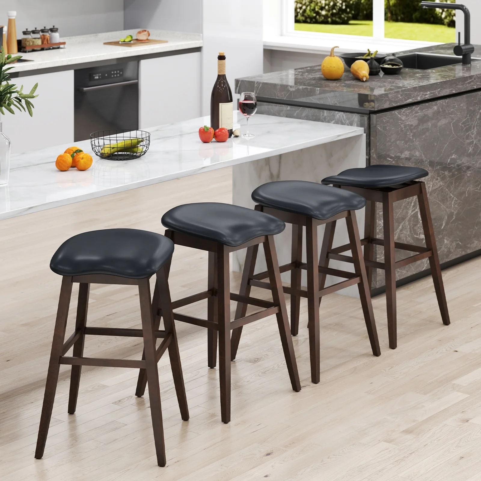 Swivel Bar Stools Set of 2, Padded Seat with Footrest, Brown - Image 6