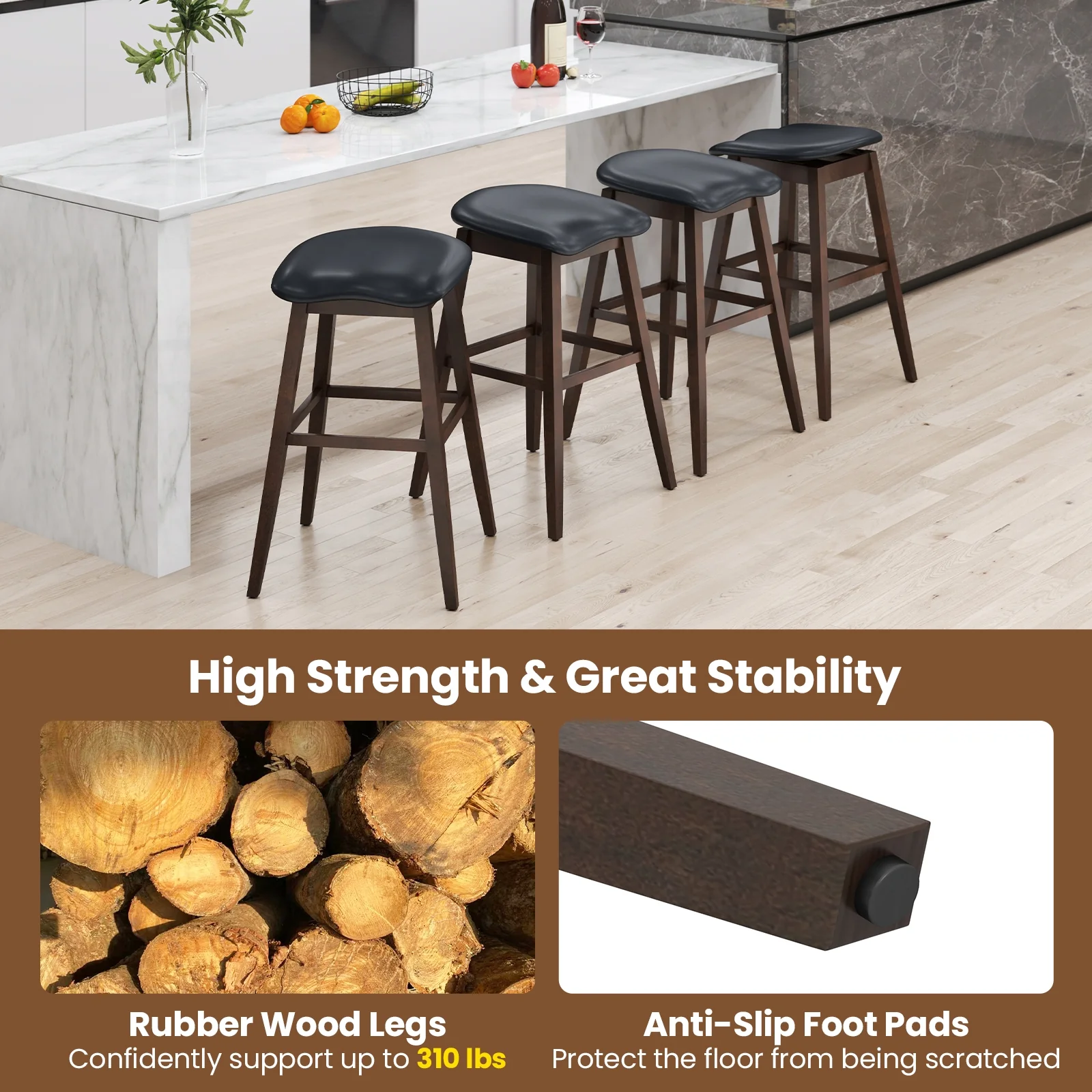 Swivel Bar Stools Set of 2, Padded Seat with Footrest, Brown - Image 8