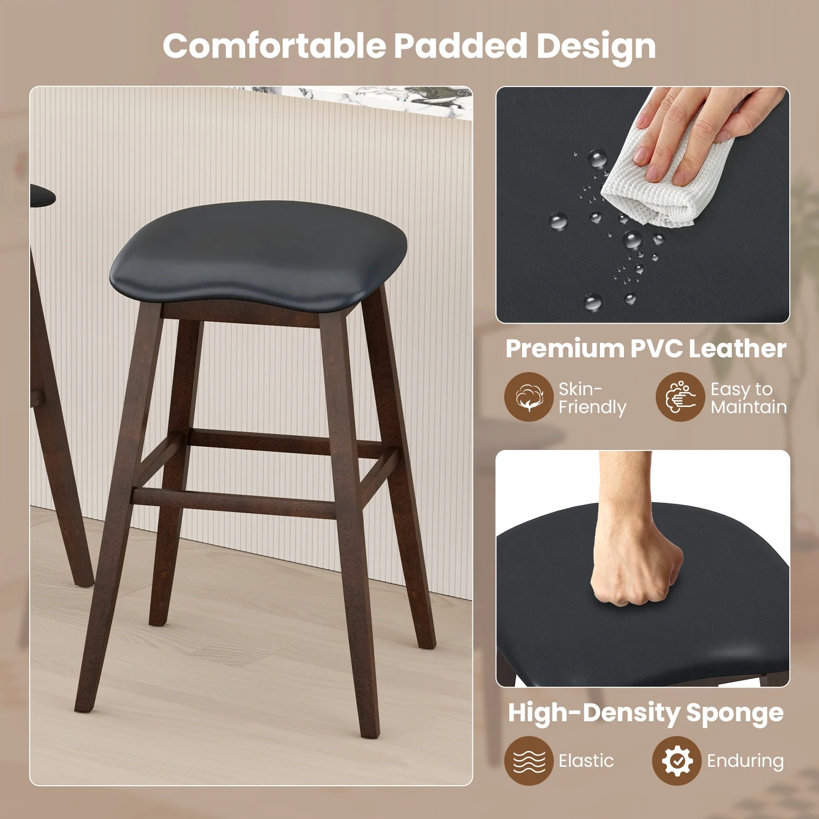 Swivel Bar Stools Set of 2, Padded Seat with Footrest, Brown - Image 9