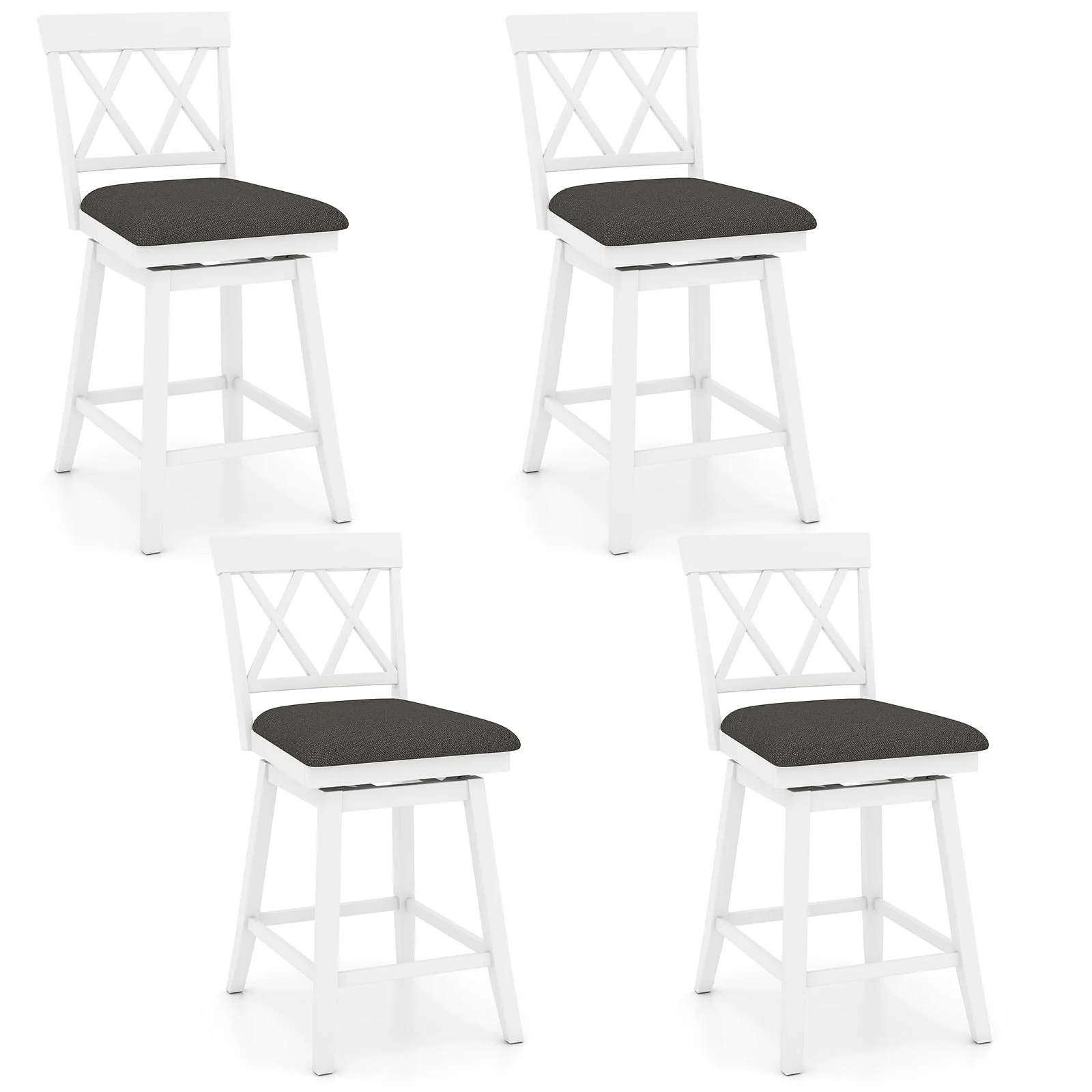 Swivel Bar Stools Set of 4 Counter Height Barstools with Backrest Upholstered Seat Cushion-24 inches