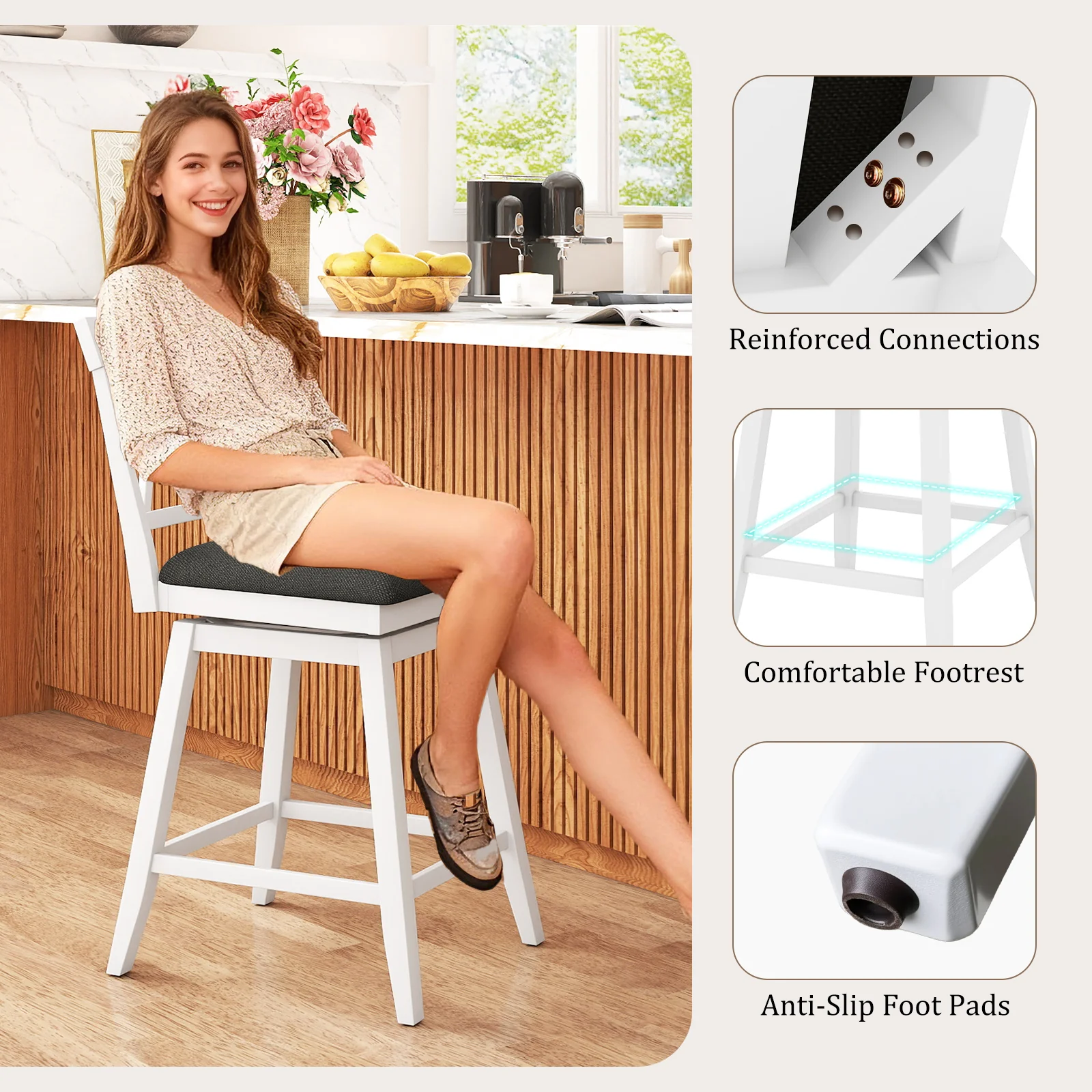 Swivel Bar Stools Set of 4 Counter Height Barstools with Backrest Upholstered Seat Cushion-24 inches - Image 10