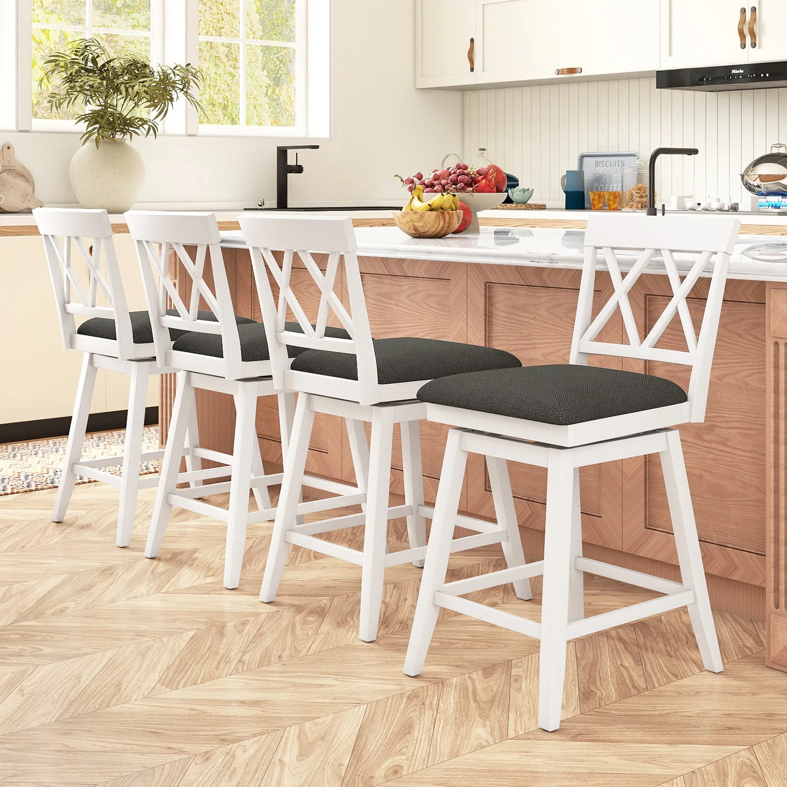 Swivel Bar Stools Set of 4 Counter Height Barstools with Backrest Upholstered Seat Cushion-24 inches - Image 2