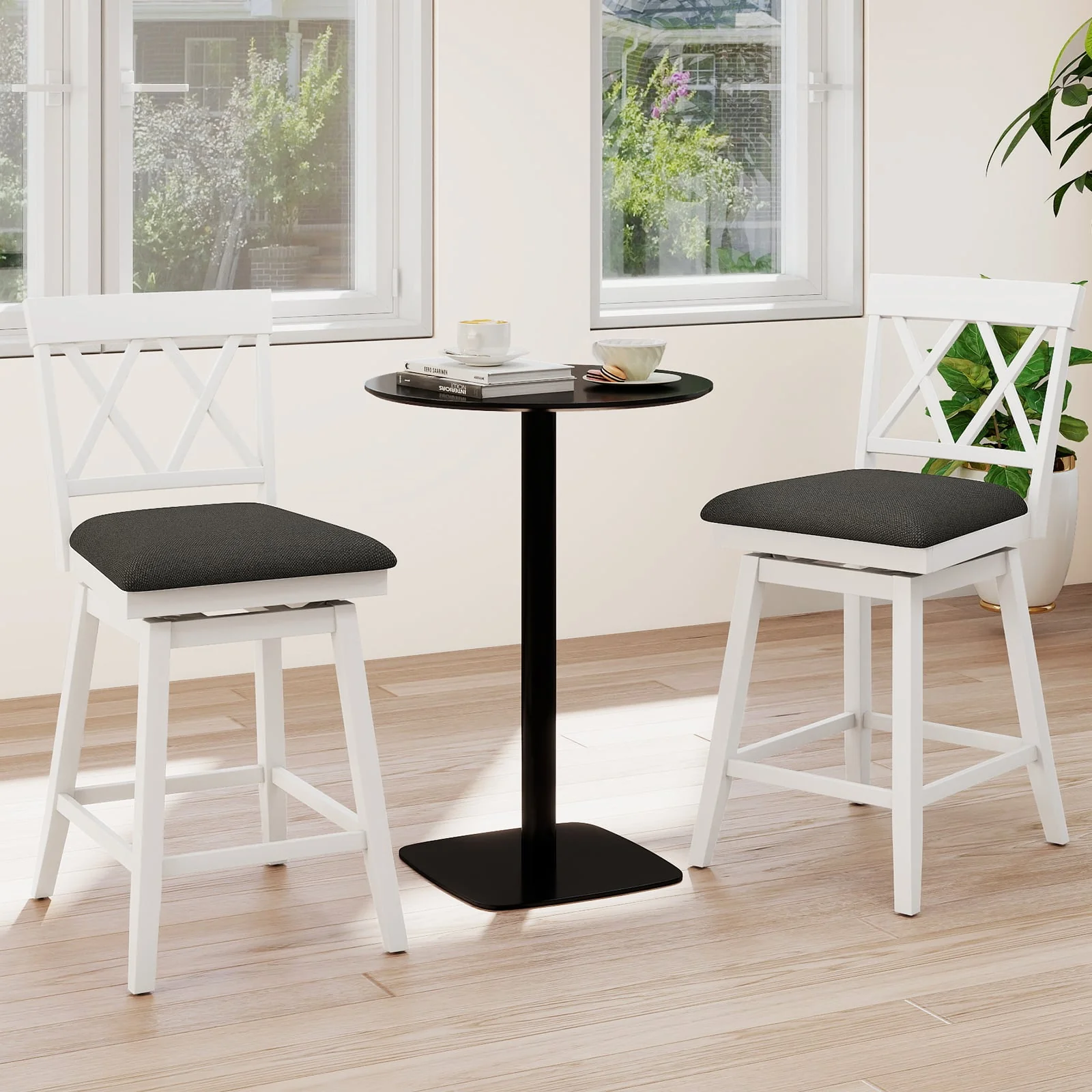 Swivel Bar Stools Set of 4 Counter Height Barstools with Backrest Upholstered Seat Cushion-24 inches - Image 3