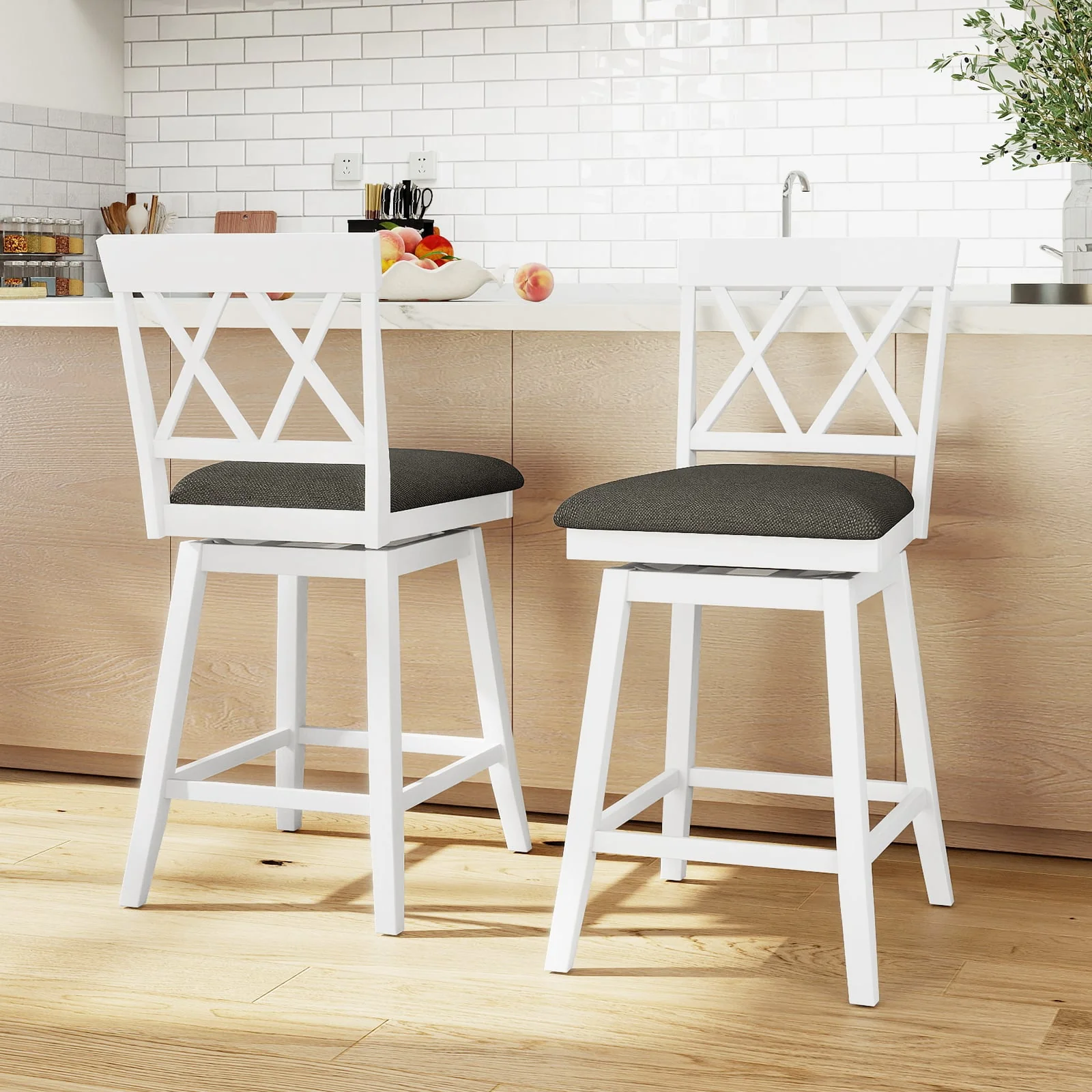 Swivel Bar Stools Set of 4 Counter Height Barstools with Backrest Upholstered Seat Cushion-24 inches - Image 6