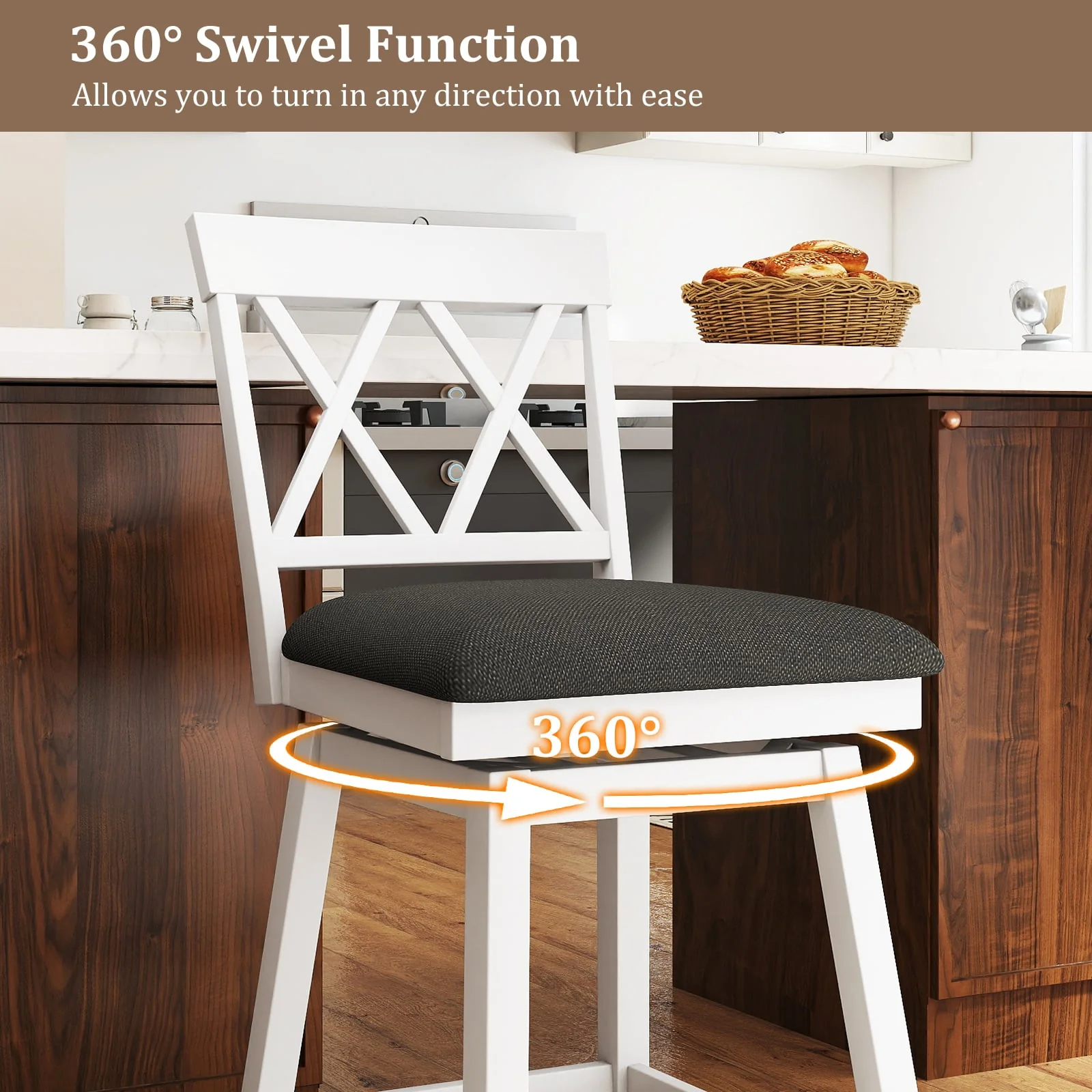Swivel Bar Stools Set of 4 Counter Height Barstools with Backrest Upholstered Seat Cushion-24 inches - Image 7