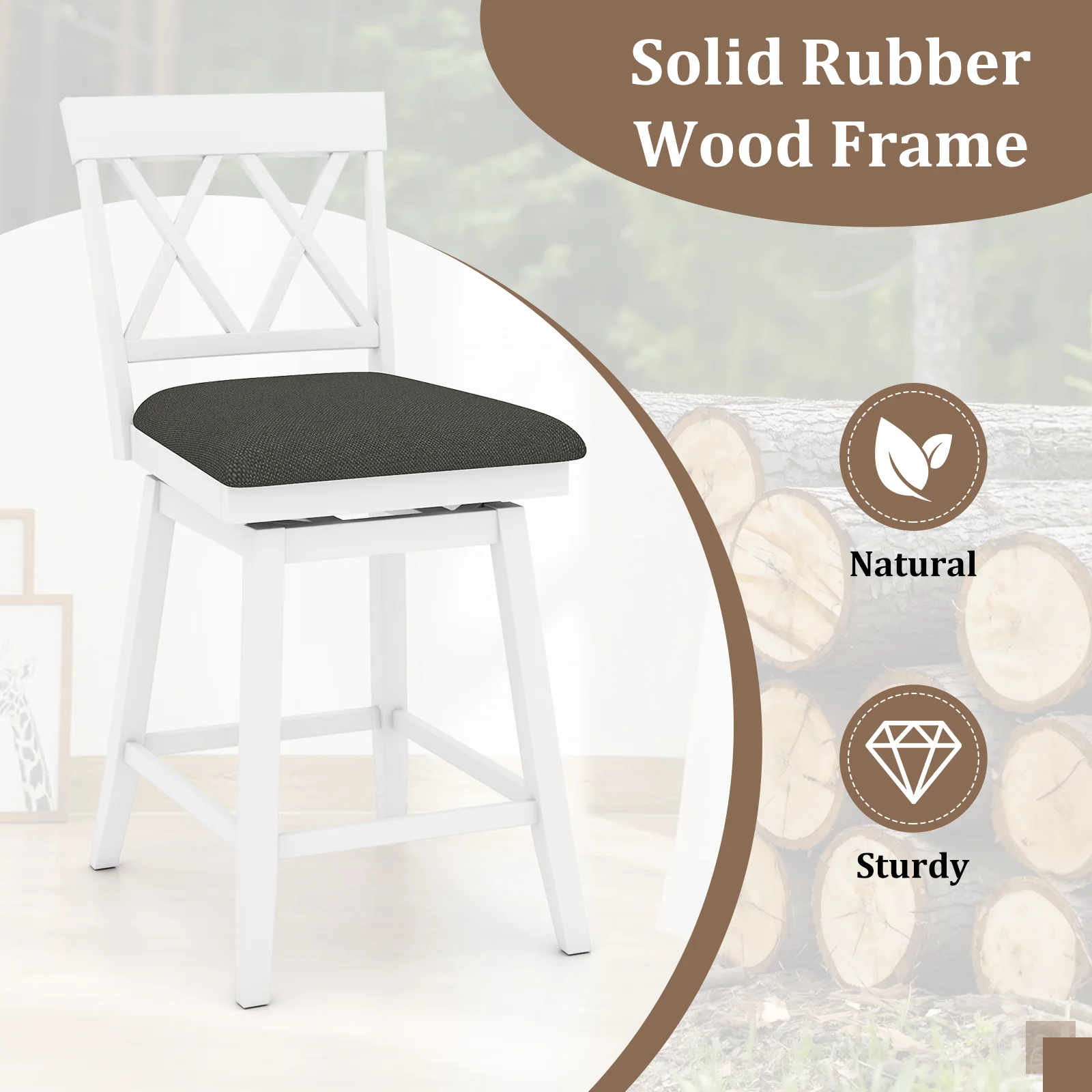 Swivel Bar Stools Set of 4 Counter Height Barstools with Backrest Upholstered Seat Cushion-24 inches - Image 9