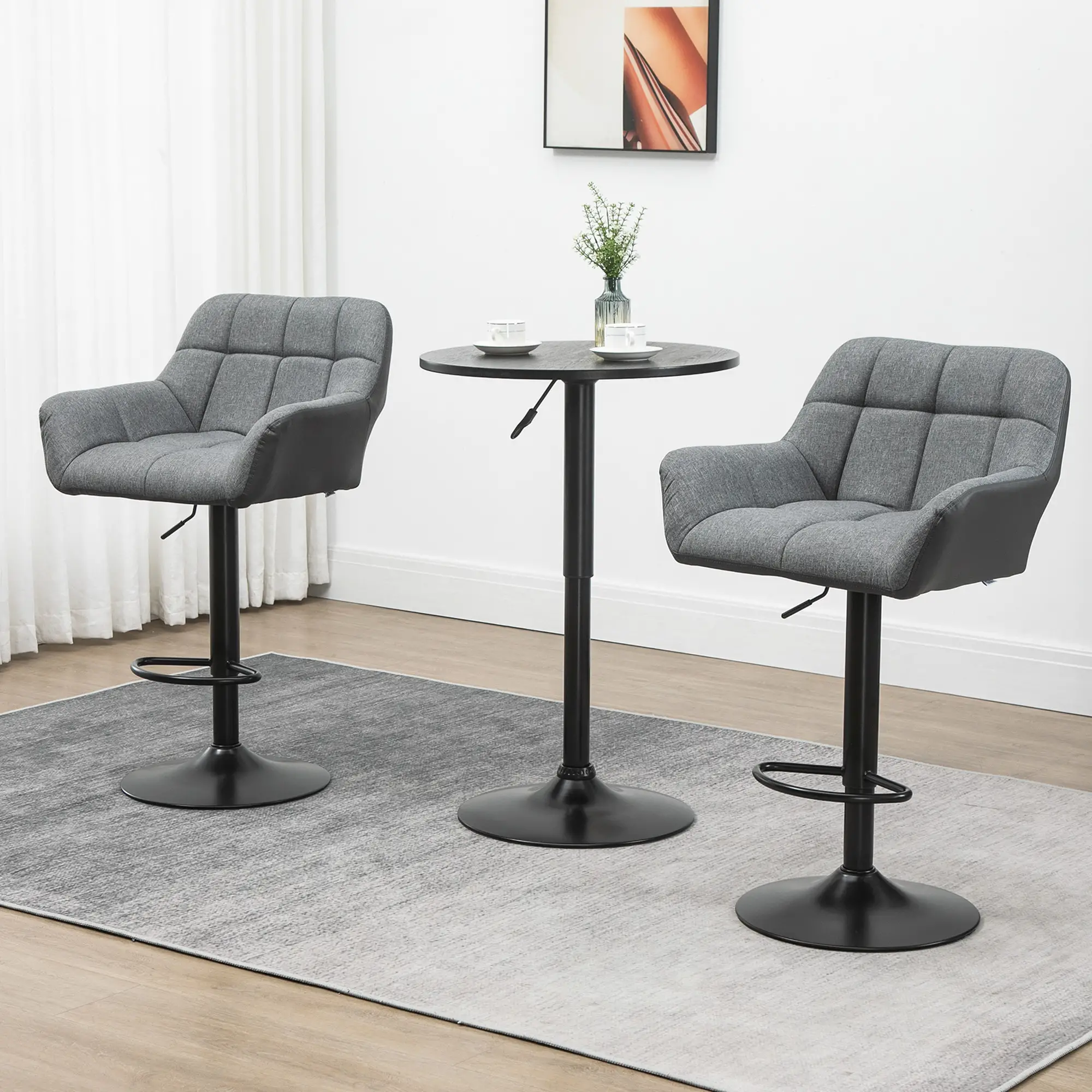 Swivel Barstools Set of 2, Adjustable Height, PU Leather, Grey - Image 8